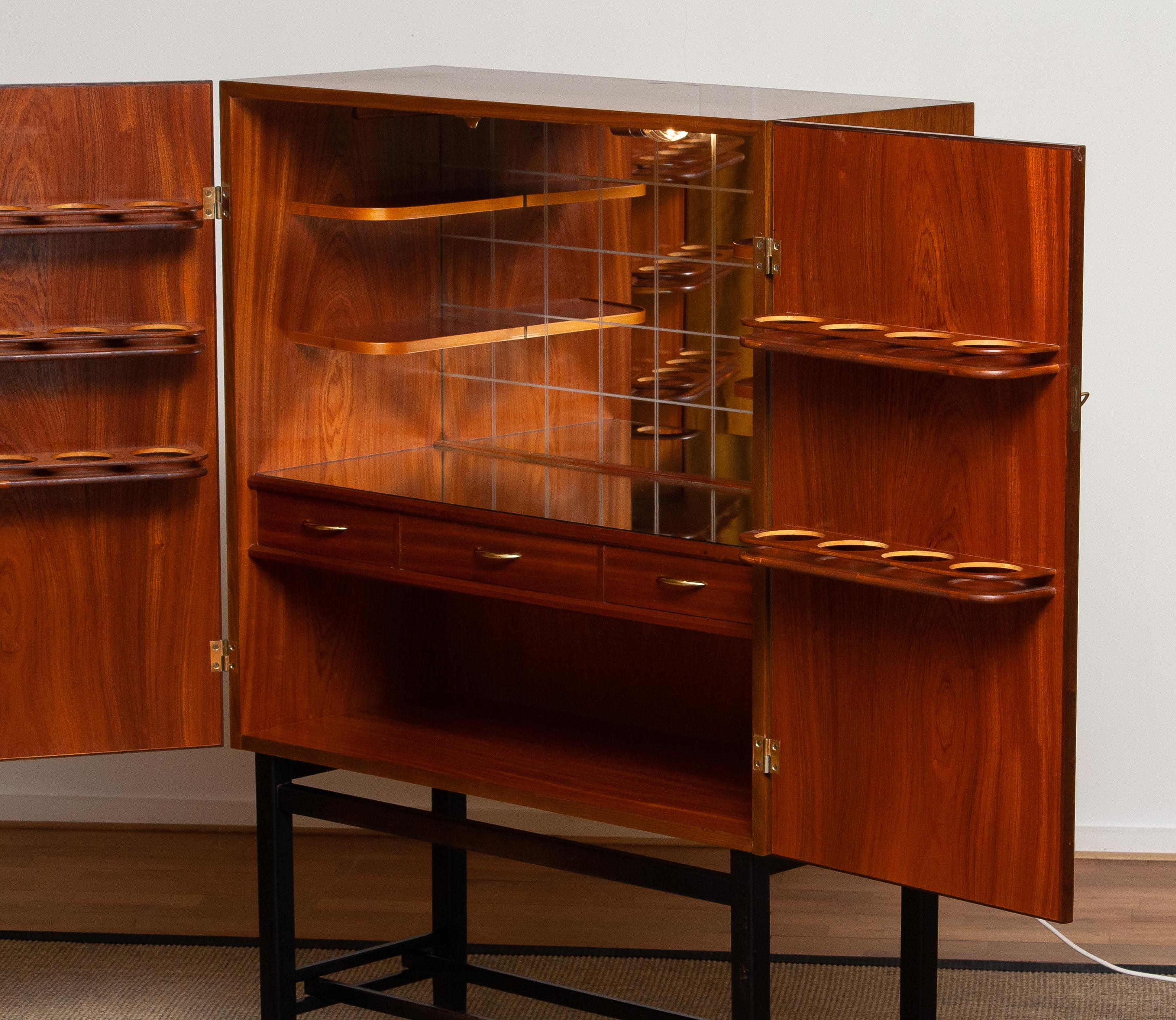 Scandinavian Modern 1960's Teak and Brass Dry Bar / Drinks Cabinet Made by Förenade Linköping Sweden