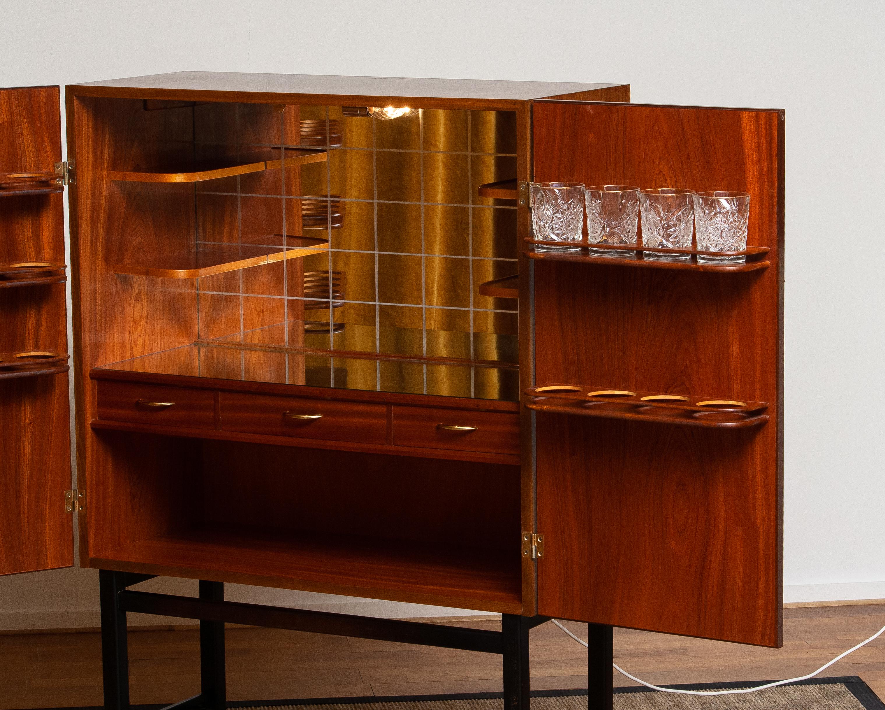 1960's Teak and Brass Dry Bar / Drinks Cabinet Made by Förenade Linköping Sweden 3