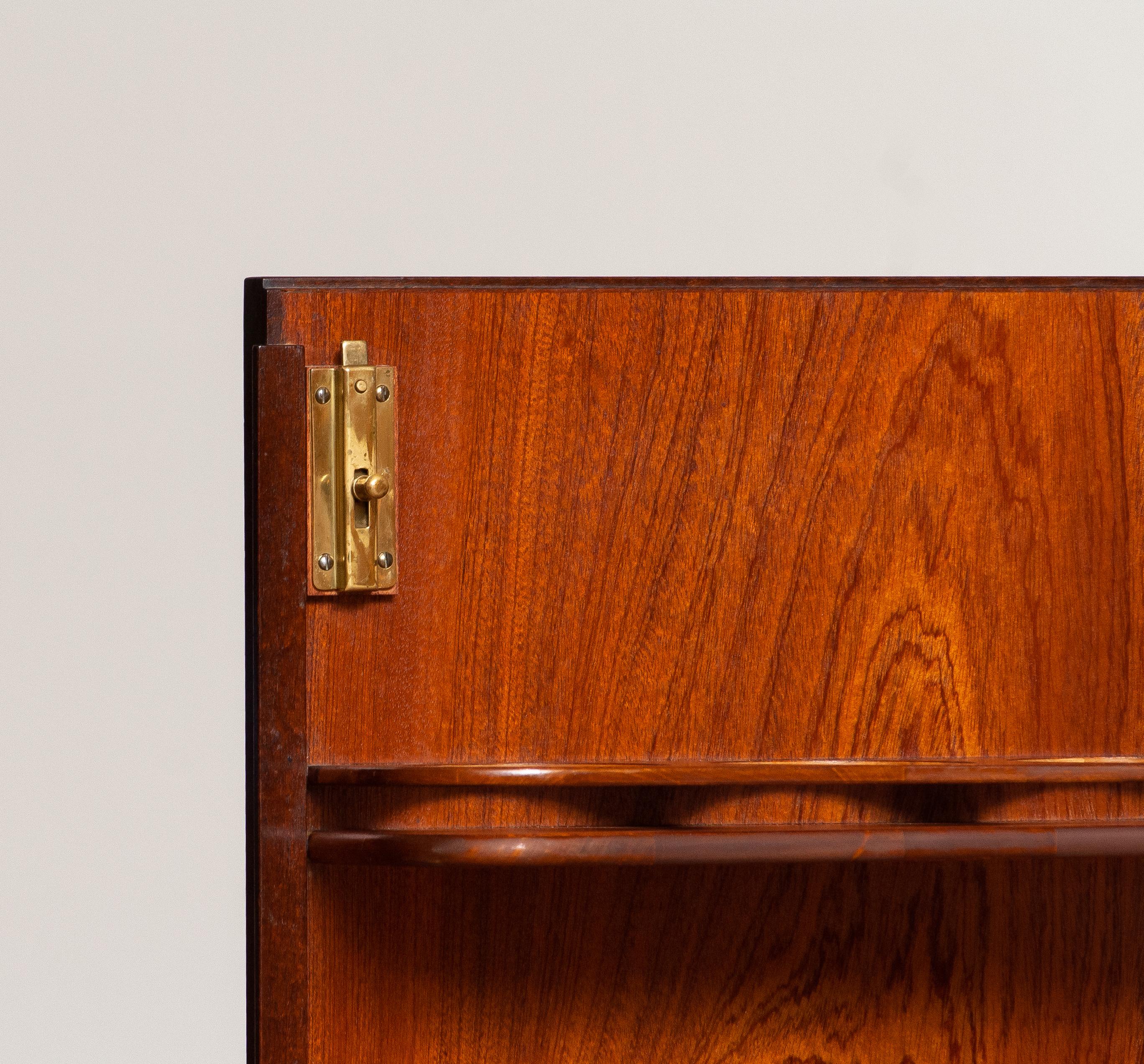 Mid-20th Century 1960's Teak and Brass Dry Bar / Drinks Cabinet Made by Förenade Linköping Sweden