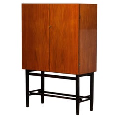 1960's Teak and Brass Dry Bar / Drinks Cabinet Made by Förenade Linköping Sweden
