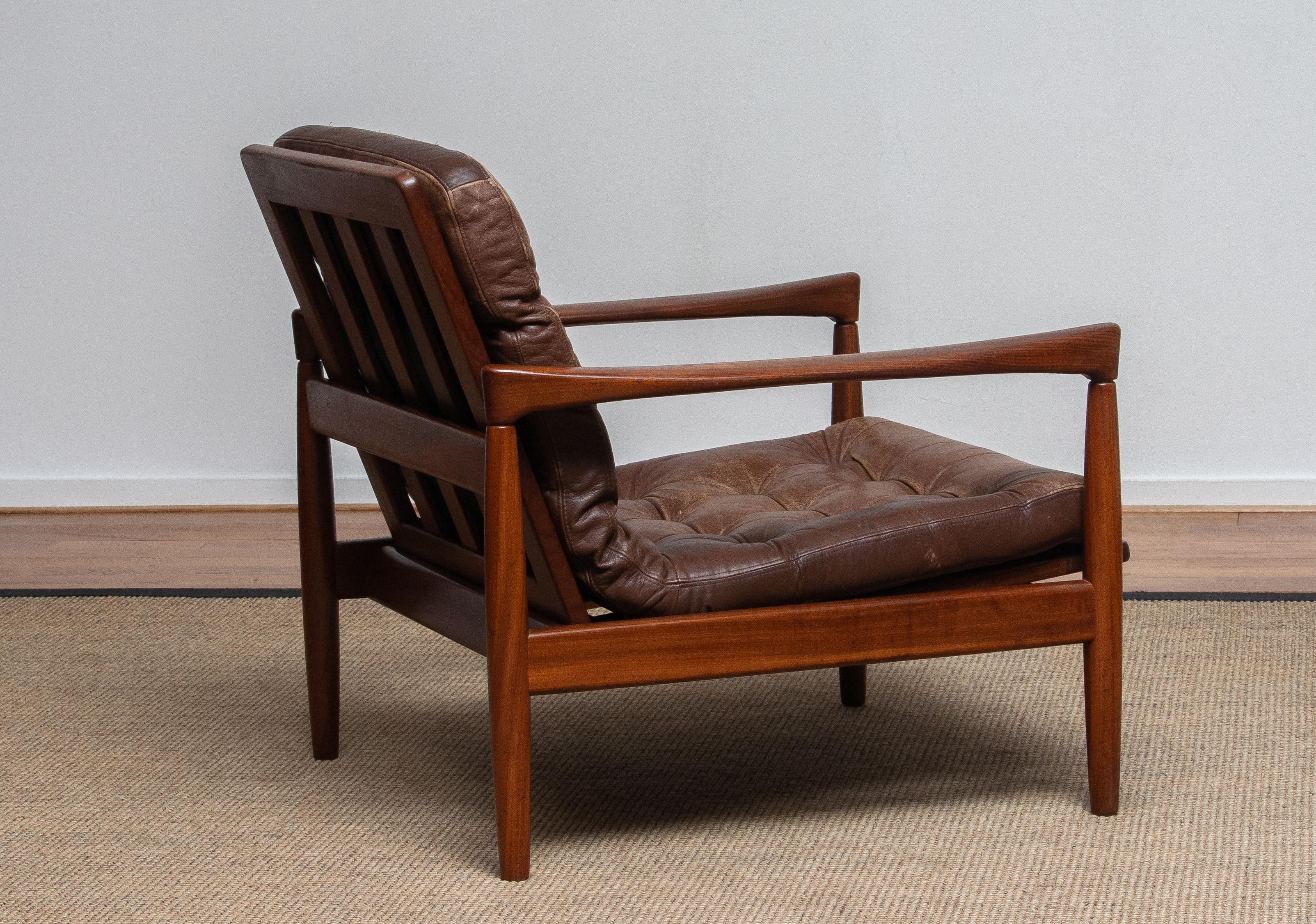 1960s, Teak and Brown Leather Lounge Chair by Erik Wörtz for Bröderna Anderssons 4
