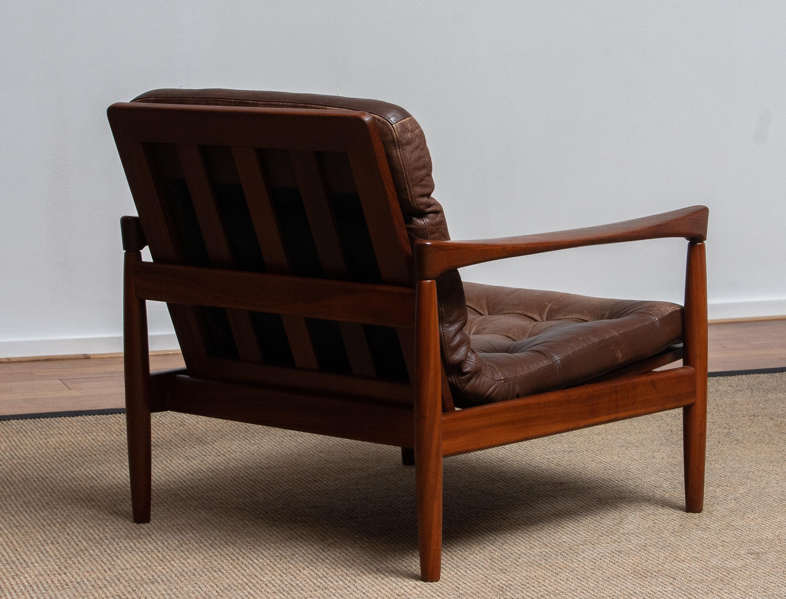 1960s, Teak and Brown Leather Lounge Chair by Erik Wörtz for Bröderna Anderssons 5