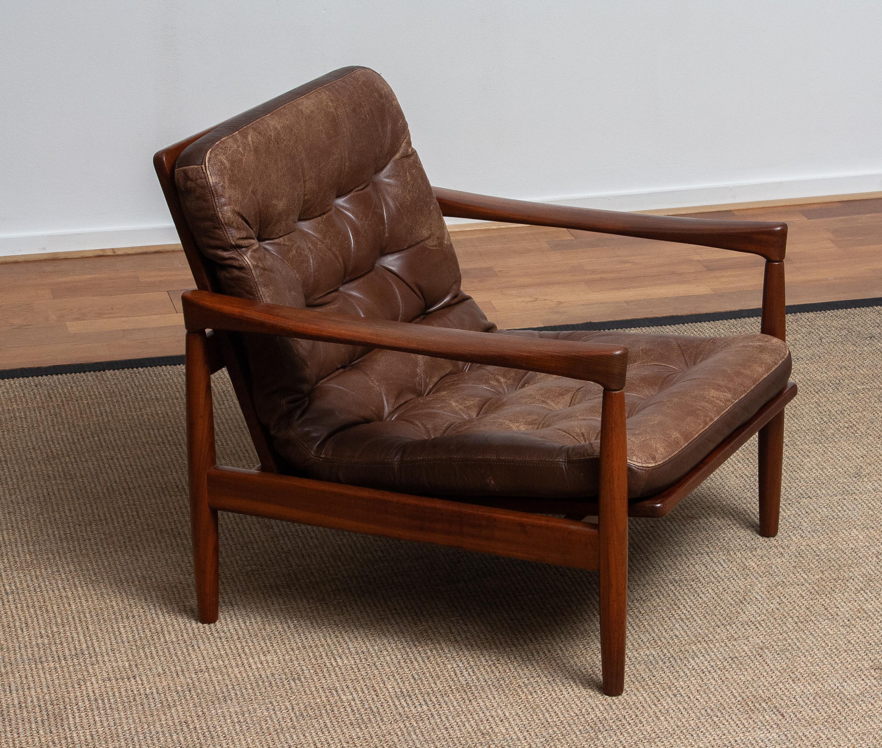 1960s, Teak and Brown Leather Lounge Chair by Erik Wörtz for Bröderna Anderssons 6