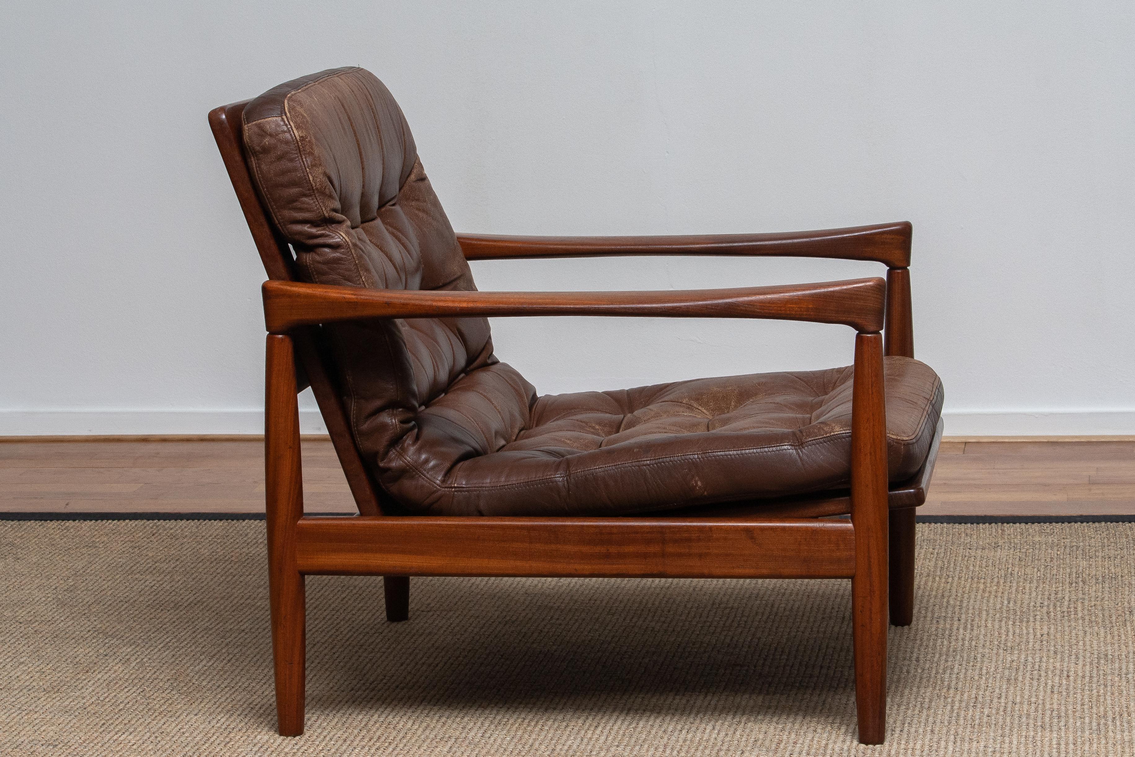 1960s, Teak and Brown Leather Lounge Chair by Erik Wörtz for Broderna Anderssons 8
