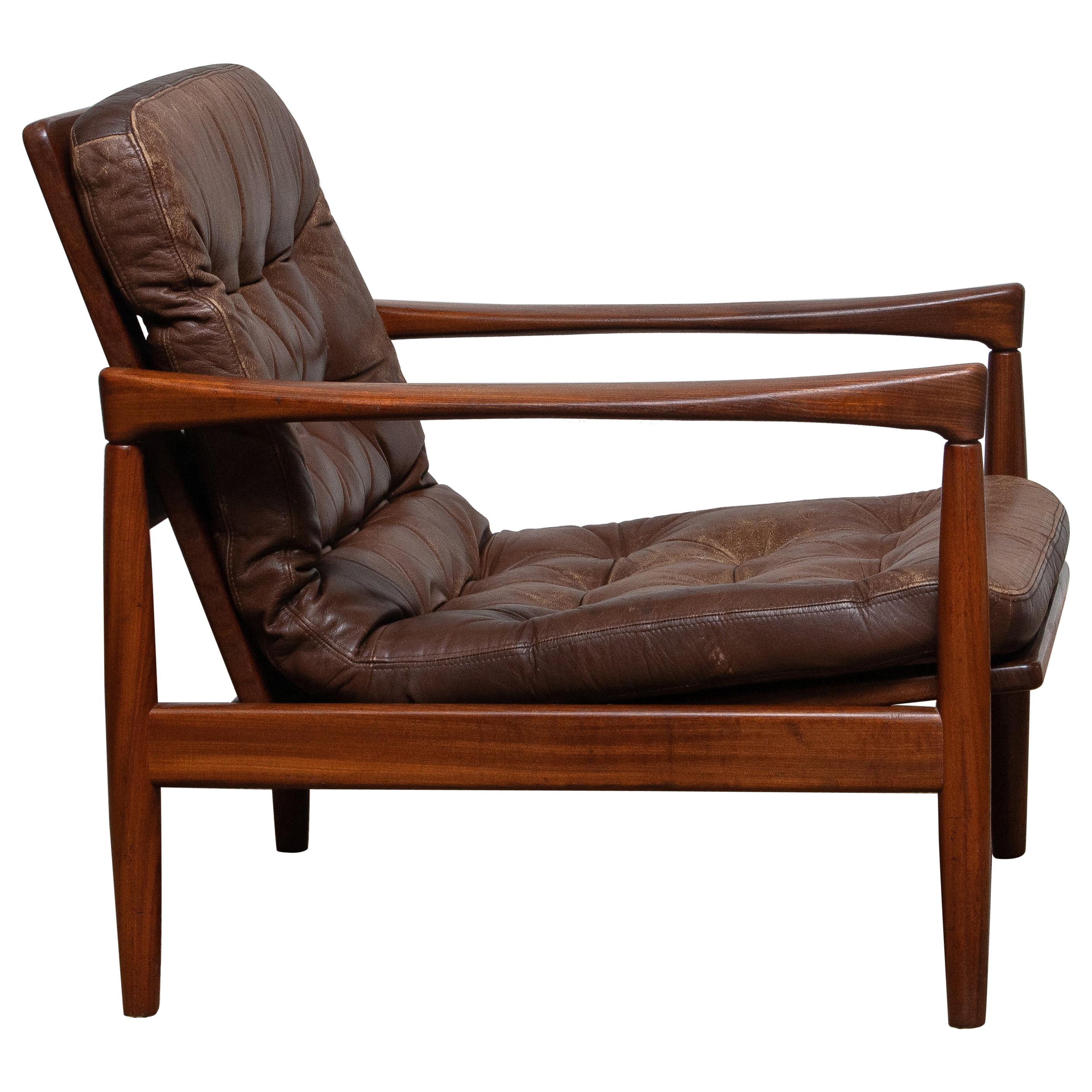 Mid-Century Modern 1960s, Teak and Brown Leather Lounge Chair by Erik Wörtz for Bröderna Anderssons