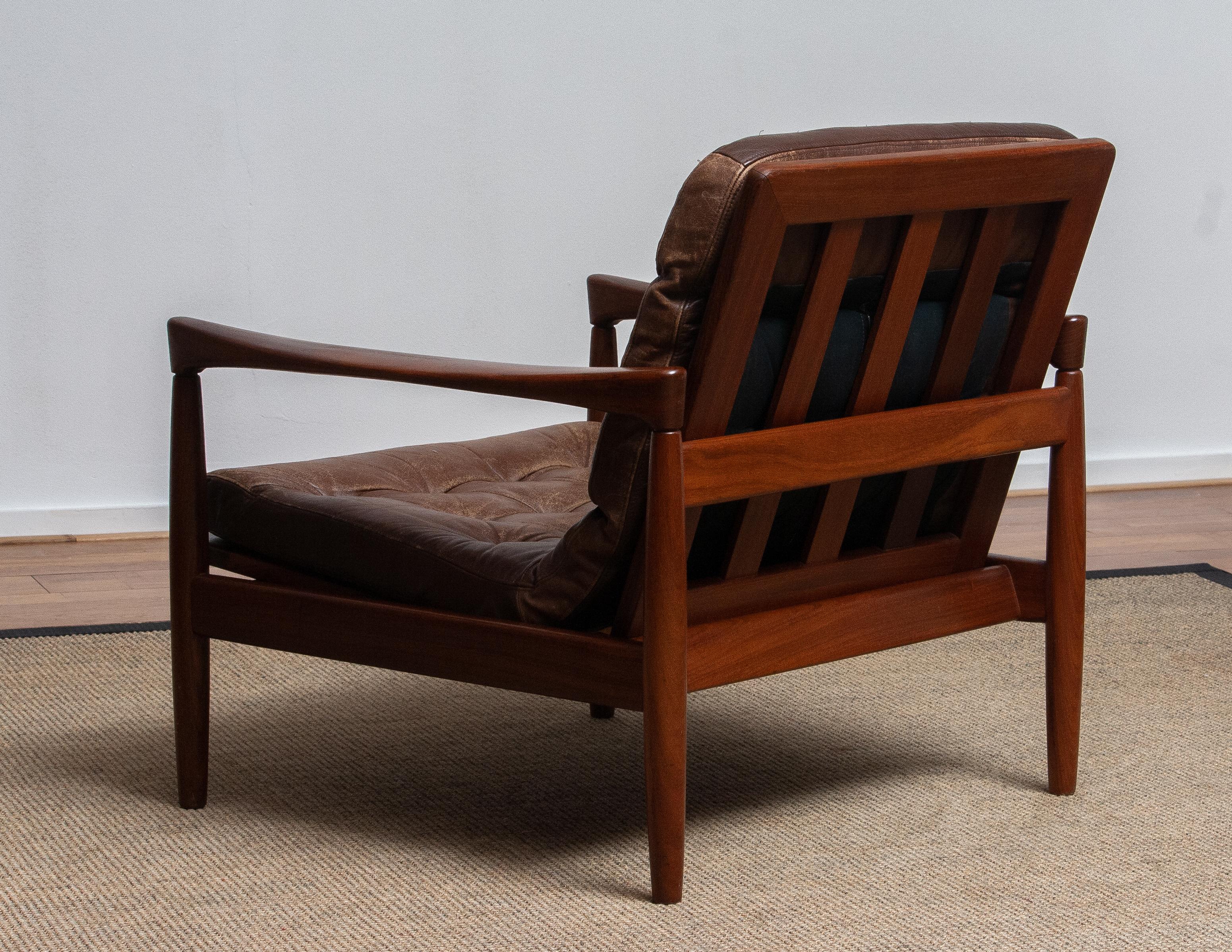 1960s, Teak and Brown Leather Lounge Chair by Erik Wörtz for Broderna Anderssons 1