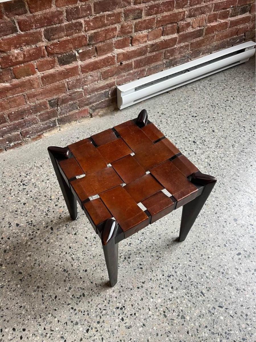 Mid-Century Modern 1960s Teak and Leather Stool by Edmond Spence For Sale