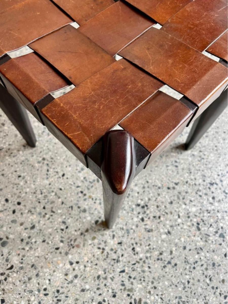 Mid-20th Century 1960s Teak and Leather Stool by Edmond Spence For Sale
