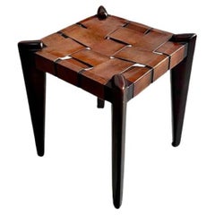 Used 1960s Teak and Leather Stool by Edmond Spence