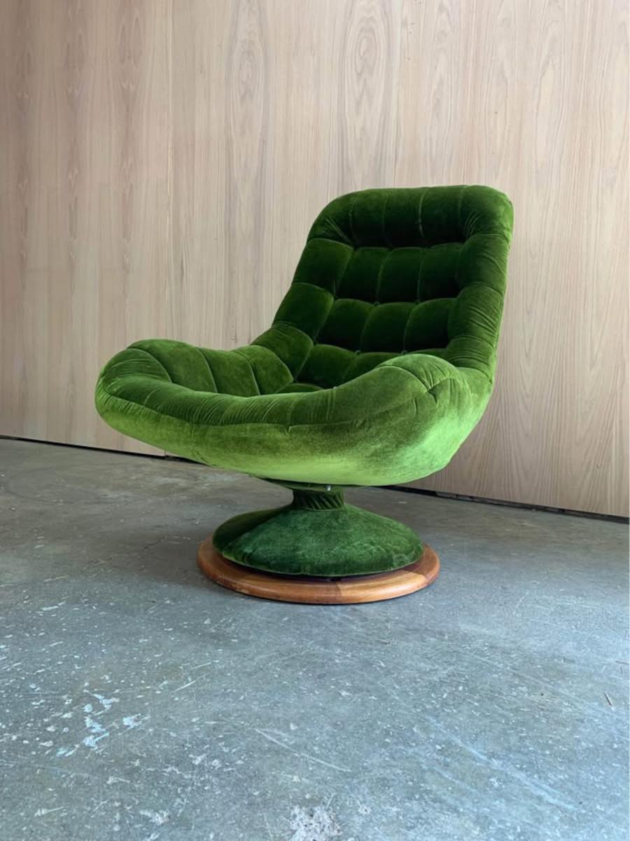 1960s Teak and Velvet Scoop Chair by R Huber 1