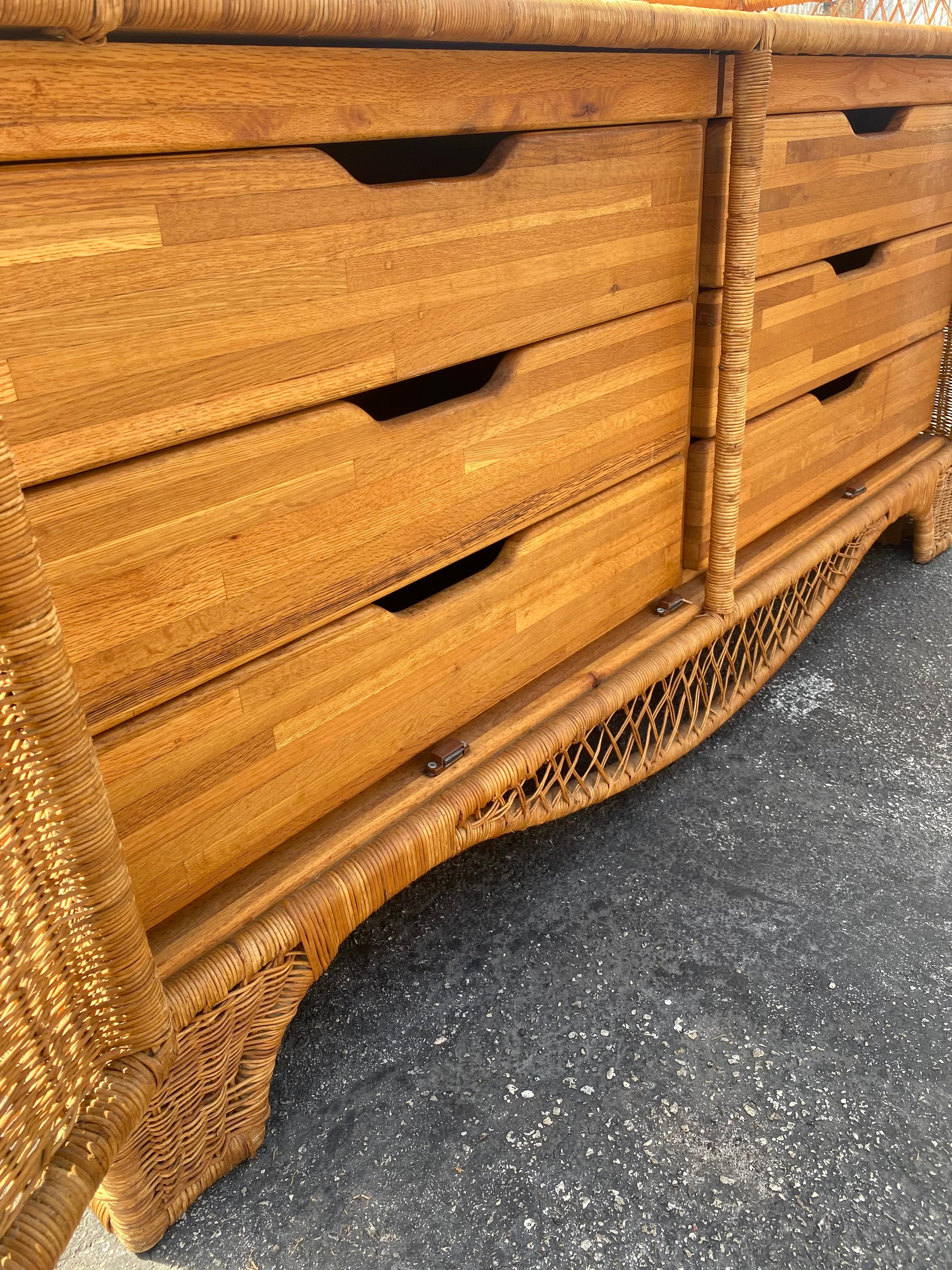 MCM 1960s Teak and Wicker Rattan Swing Doors Dresser Sideboard For Sale 2