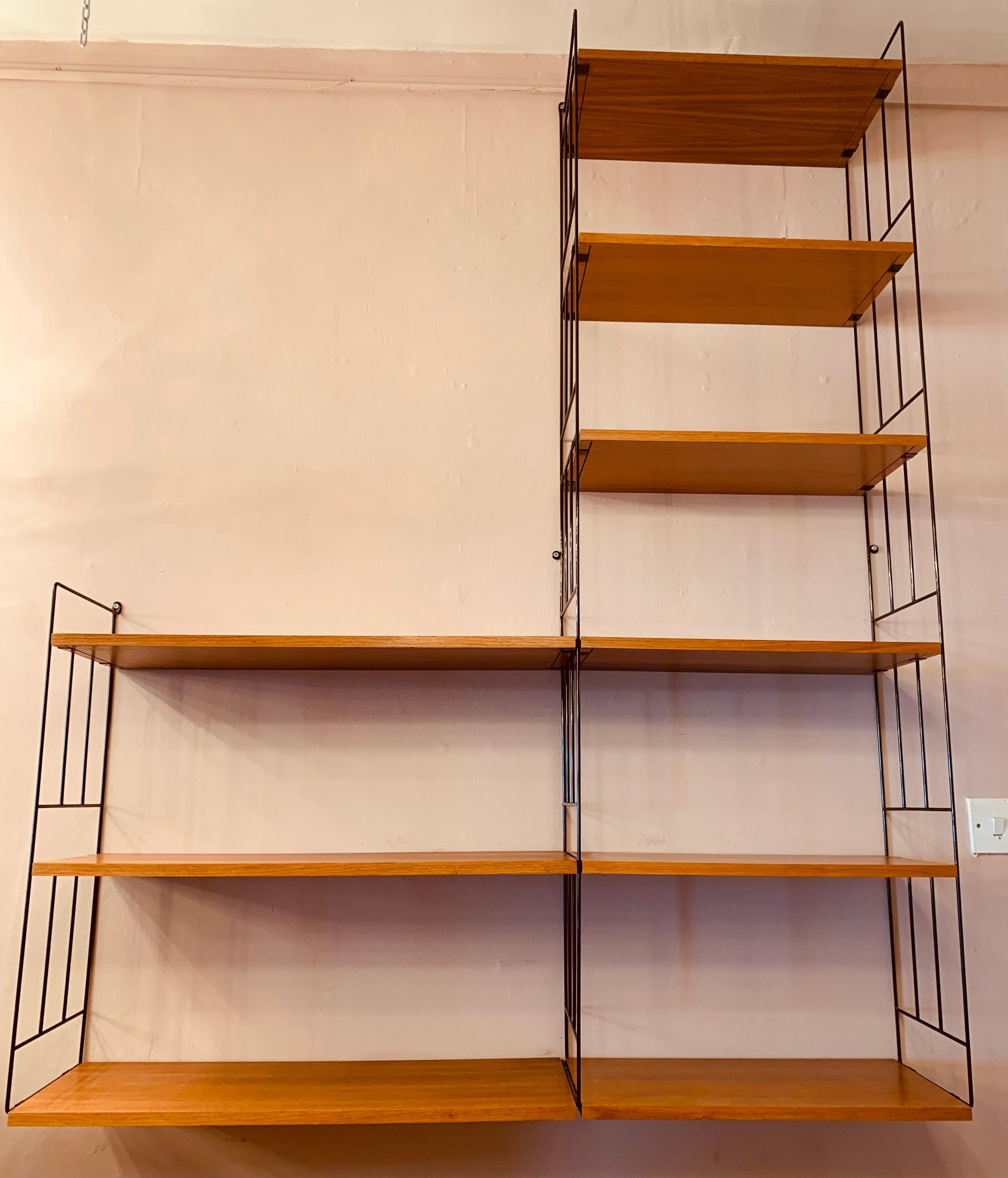 1960s Teak & Black Metal String Wall Hanging Shelving Unit by Whb Germany In Good Condition In London, GB