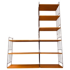 1960s Teak & Black Metal String Wall Hanging Shelving Unit by Whb Germany