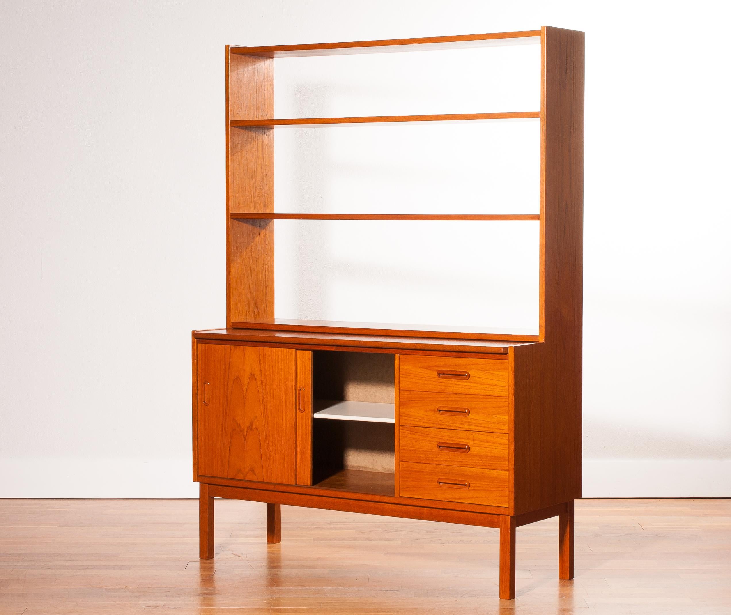 Mid-20th Century 1960s, Teak Book Case with Slidable Writing or Working Space from Sweden