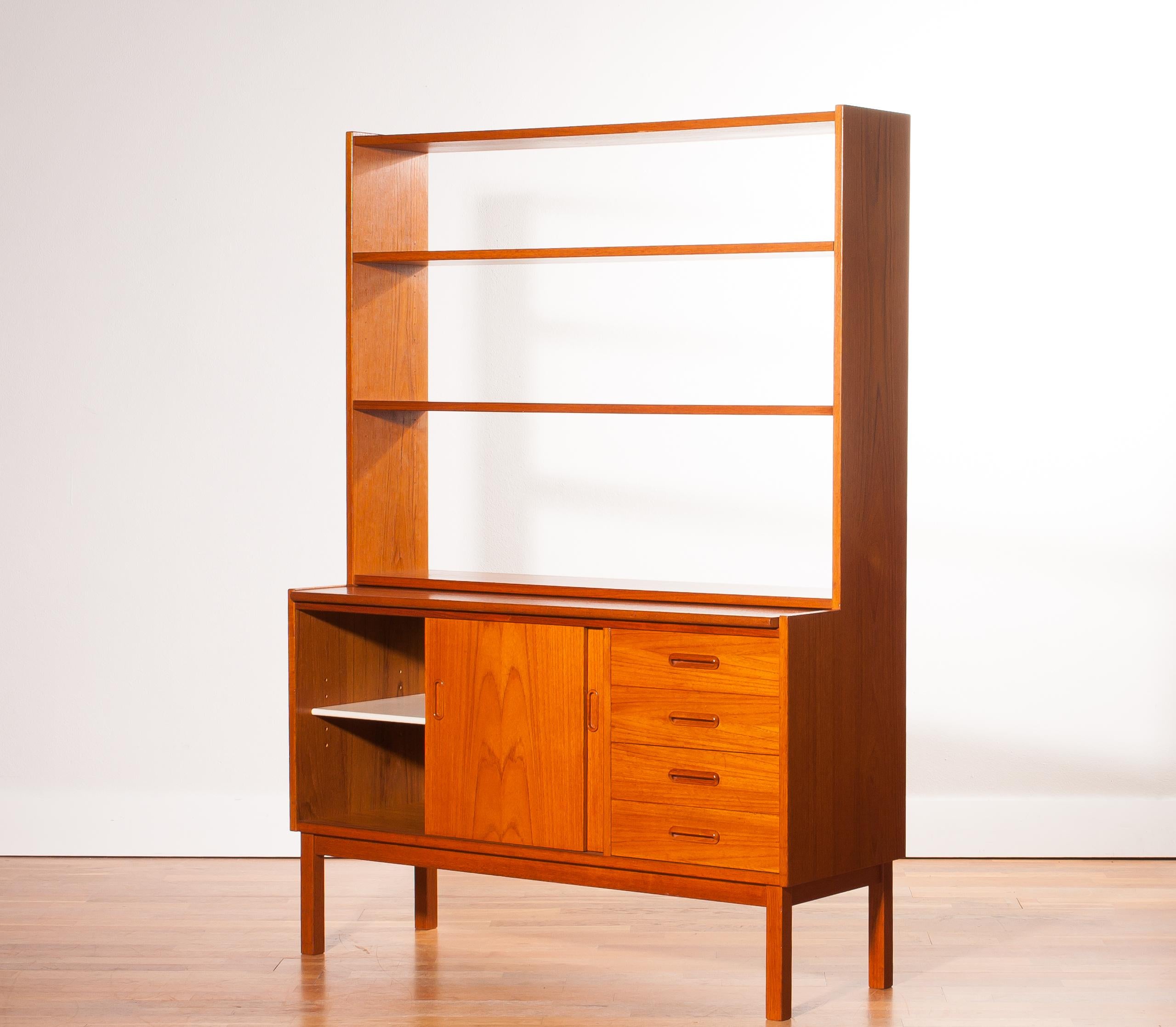 1960s, Teak Book Case with Slidable Writing or Working Space from Sweden 1