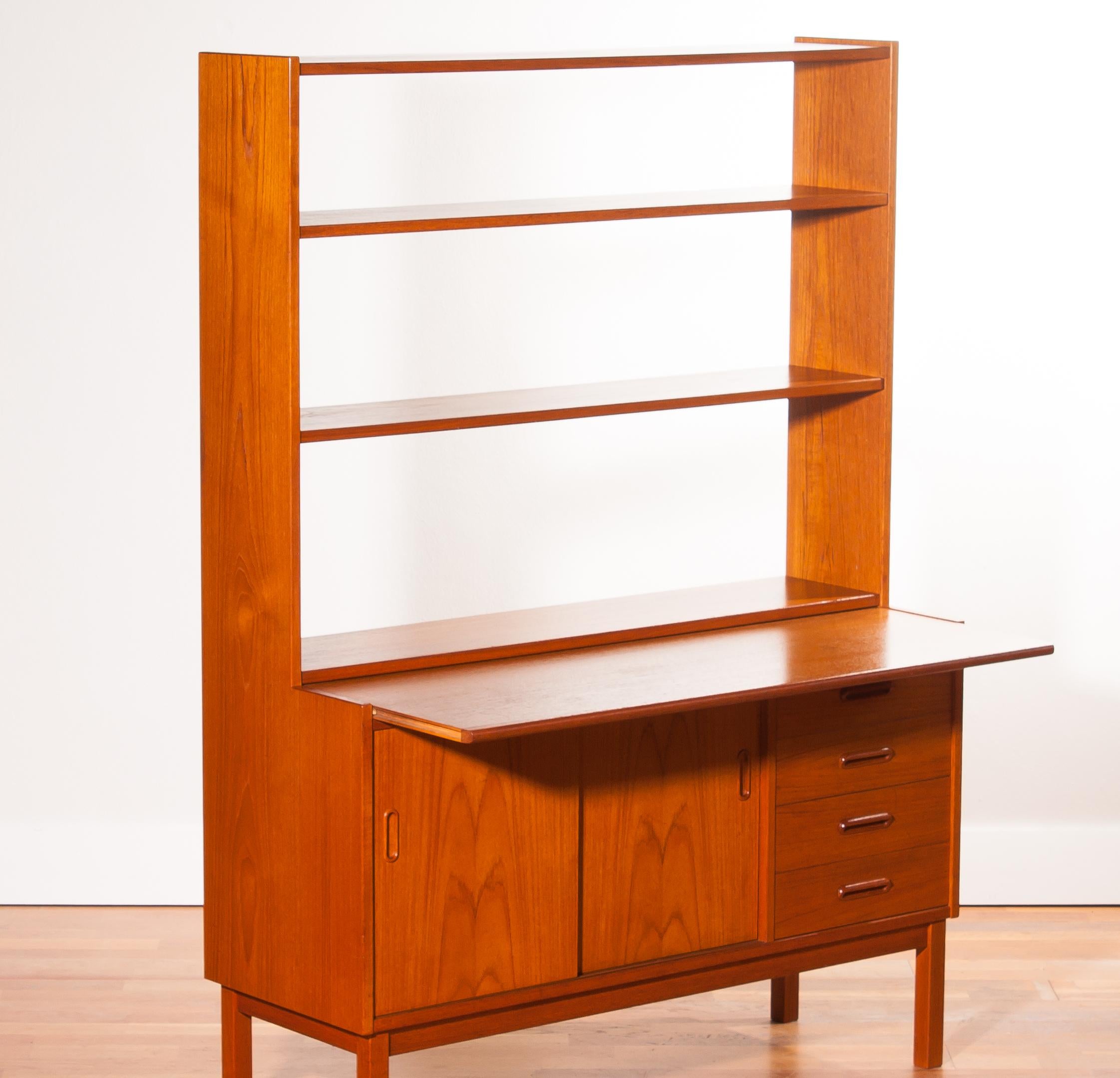 1960s, Teak Book Case with Slidable Writing or Working Space from Sweden 4