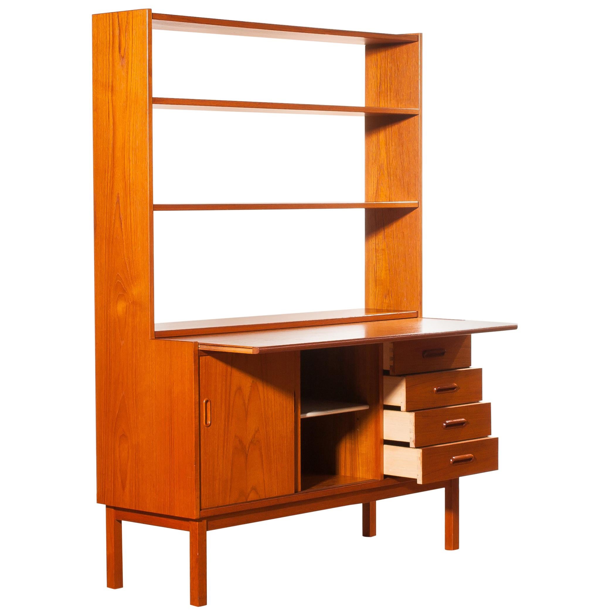 1960s, Teak Book Case with Slidable Writing or Working Space from Sweden