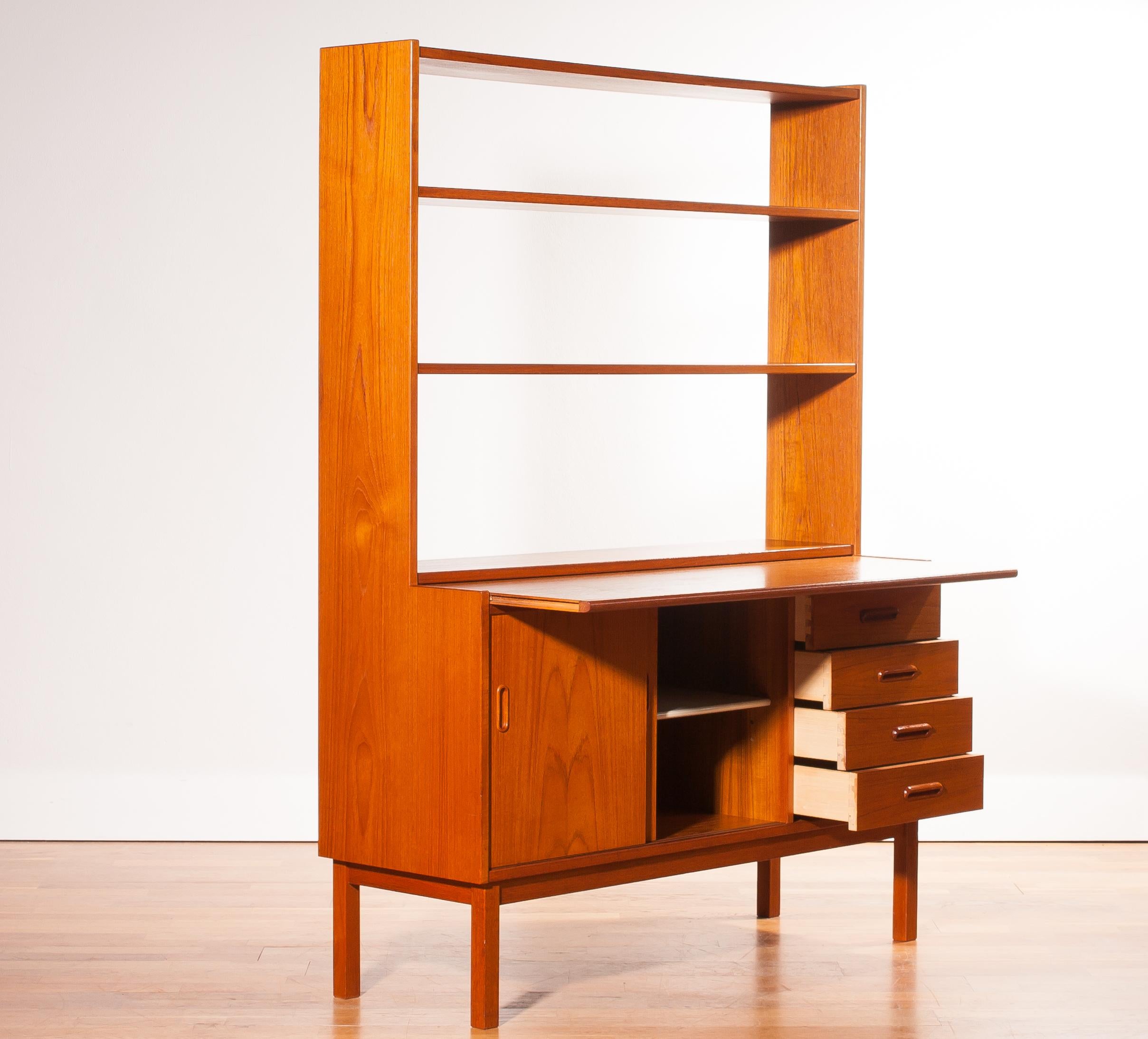 1960s, Teak Bookcase with Slidable Writing or Working Space from Sweden 5