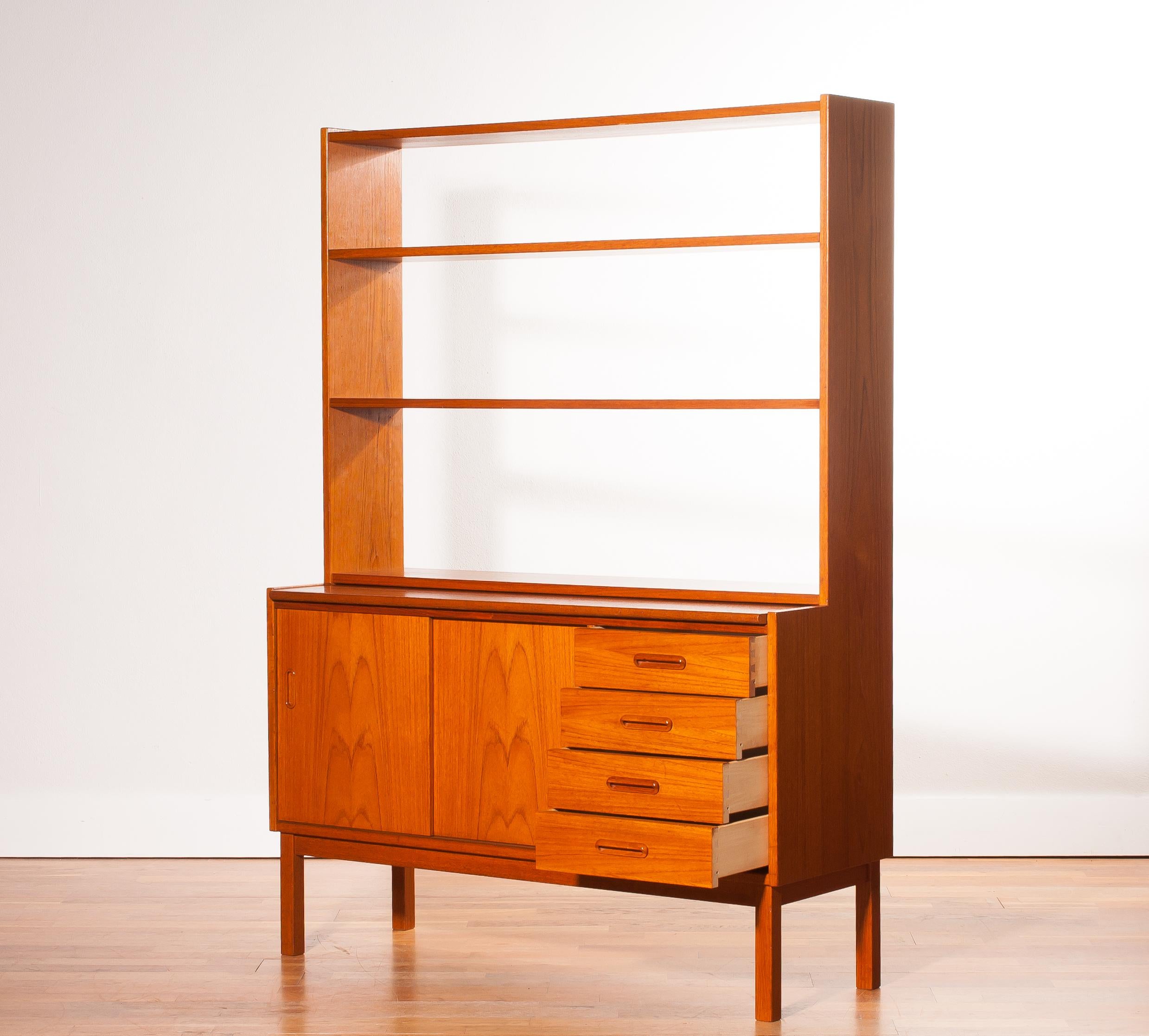 Mid-20th Century 1960s, Teak Bookcase with Slidable Writing or Working Space from Sweden
