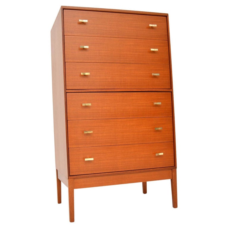 1960's Teak and Brass Tallboy Chest of Drawers For Sale at 1stDibs