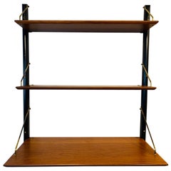 1960s Teak & Brass Wall Hanging Bookshelf or Wall System Poul Cadovius for Cado