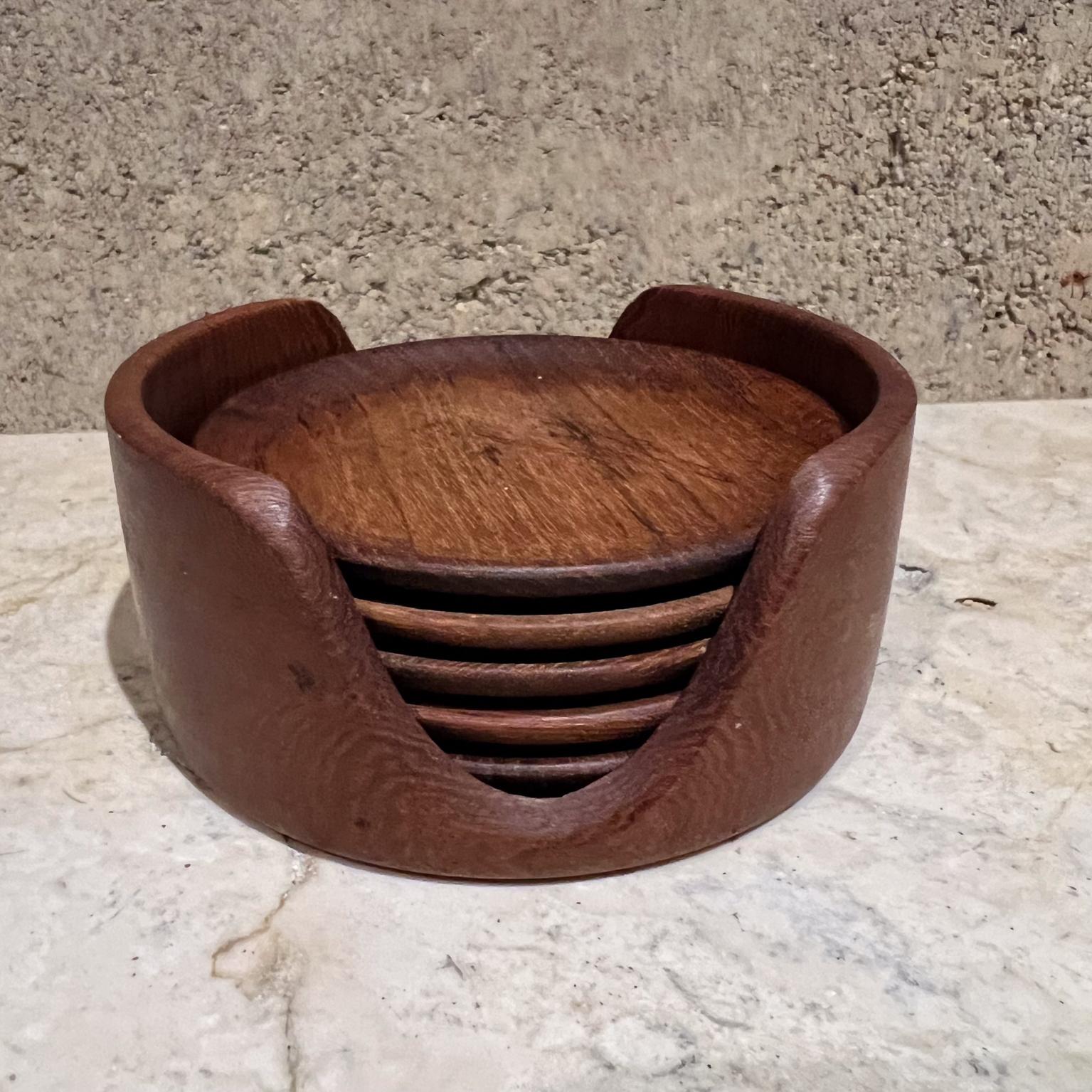 Scandinavian Modern 1960s Teak Coaster Set of Five Barware Denmark