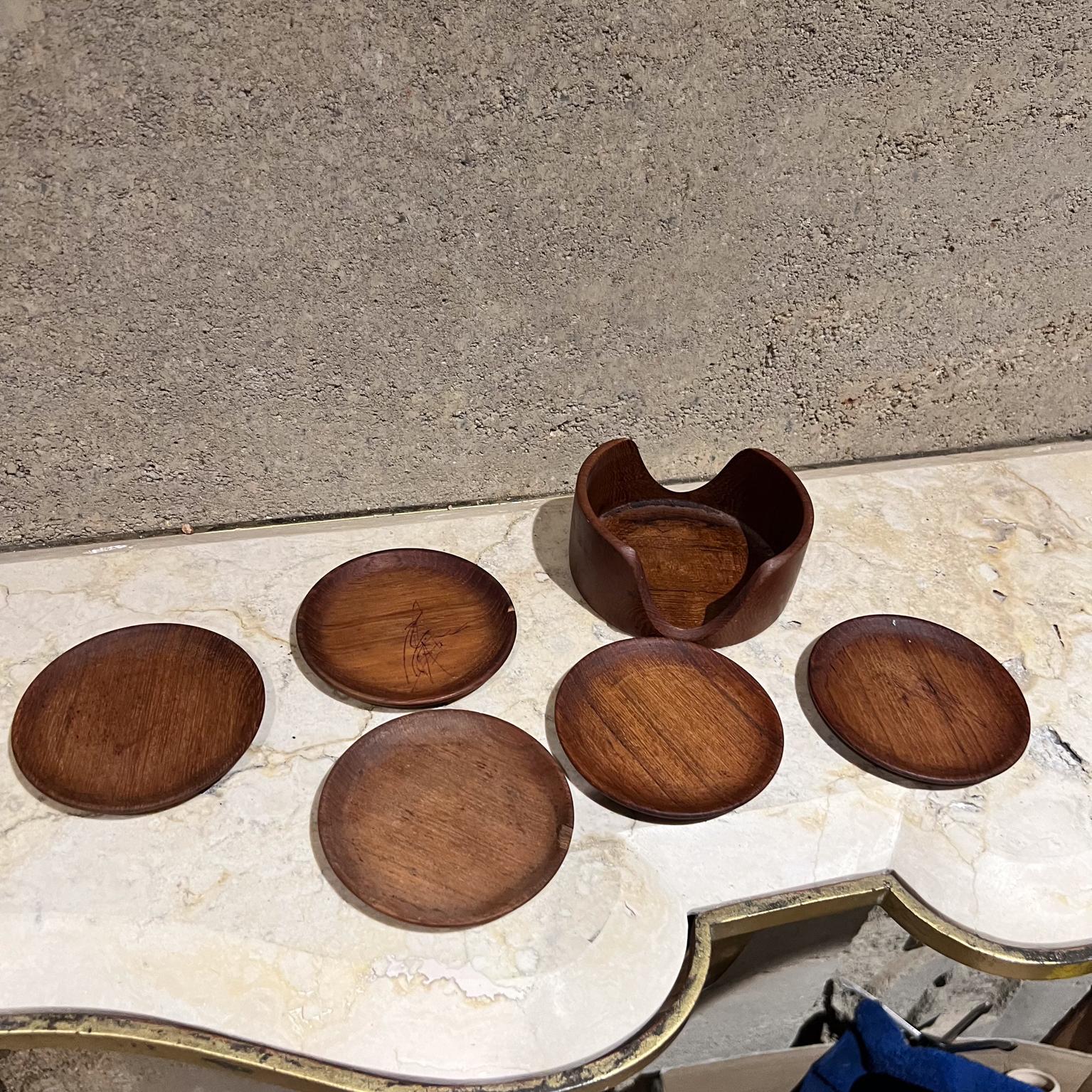 1960s Teak Coaster Set of Five Barware Denmark In Good Condition In Chula Vista, CA