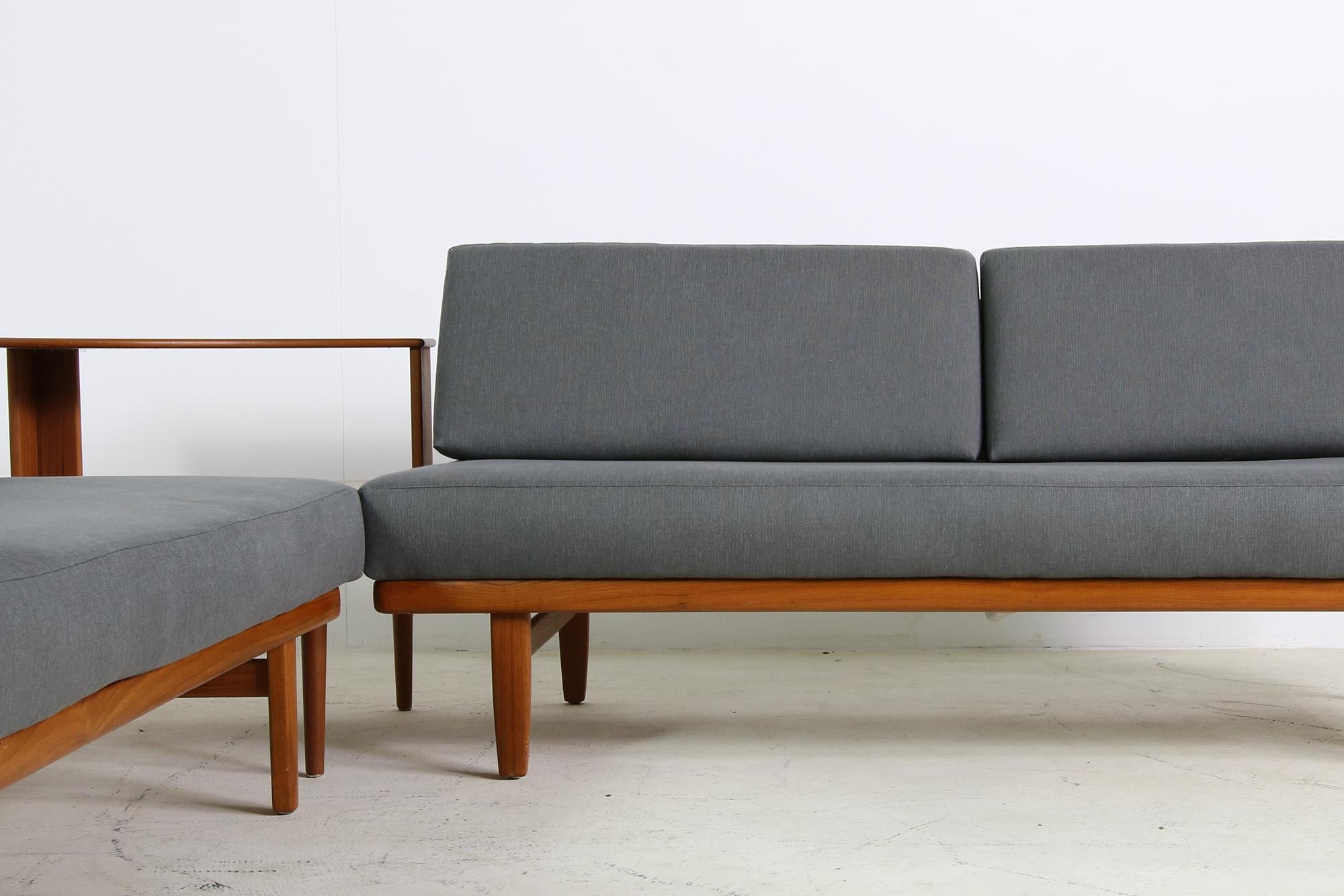 Chrome 1960s Teak Daybed Sofa Set with Side Table Svensson & Sandstrom Danish Modern