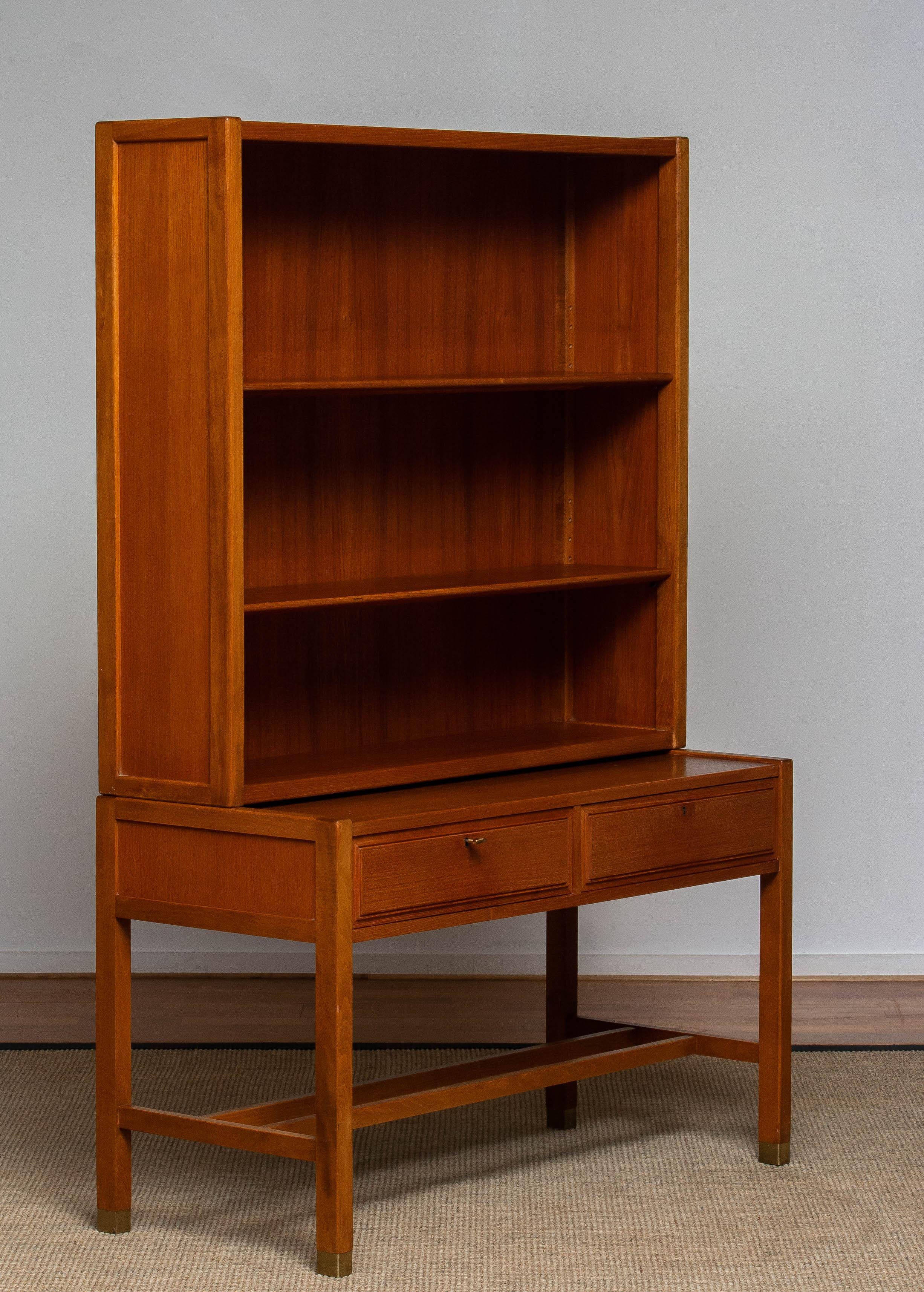 Brass 1960s Teak Drawer and Shelfs Cabinet by Carl Axel Acking for Bodafors, Sweden For Sale