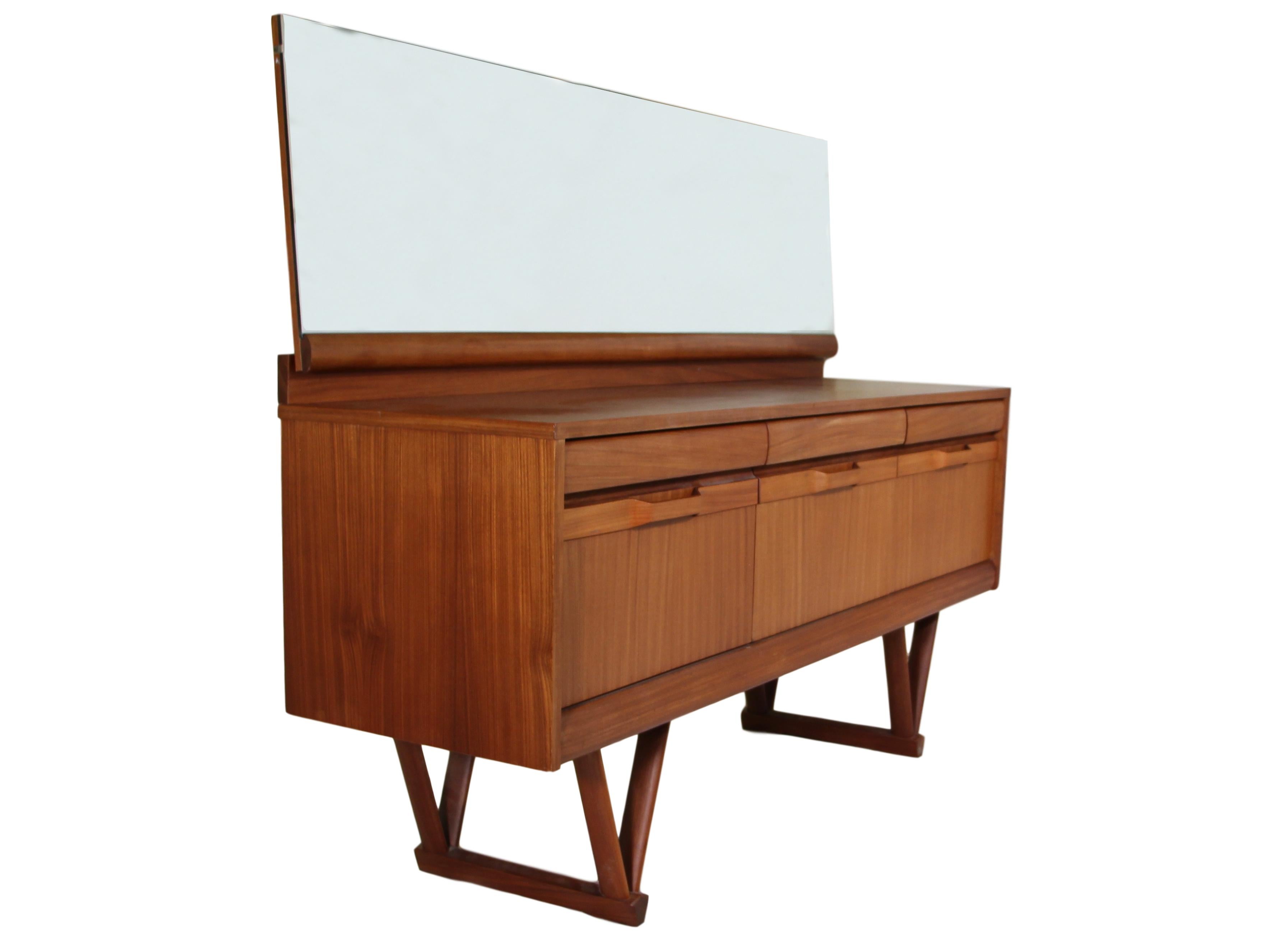 Mid-Century Modern 1960s Teak Dresser or Credenza with Mirror For Sale