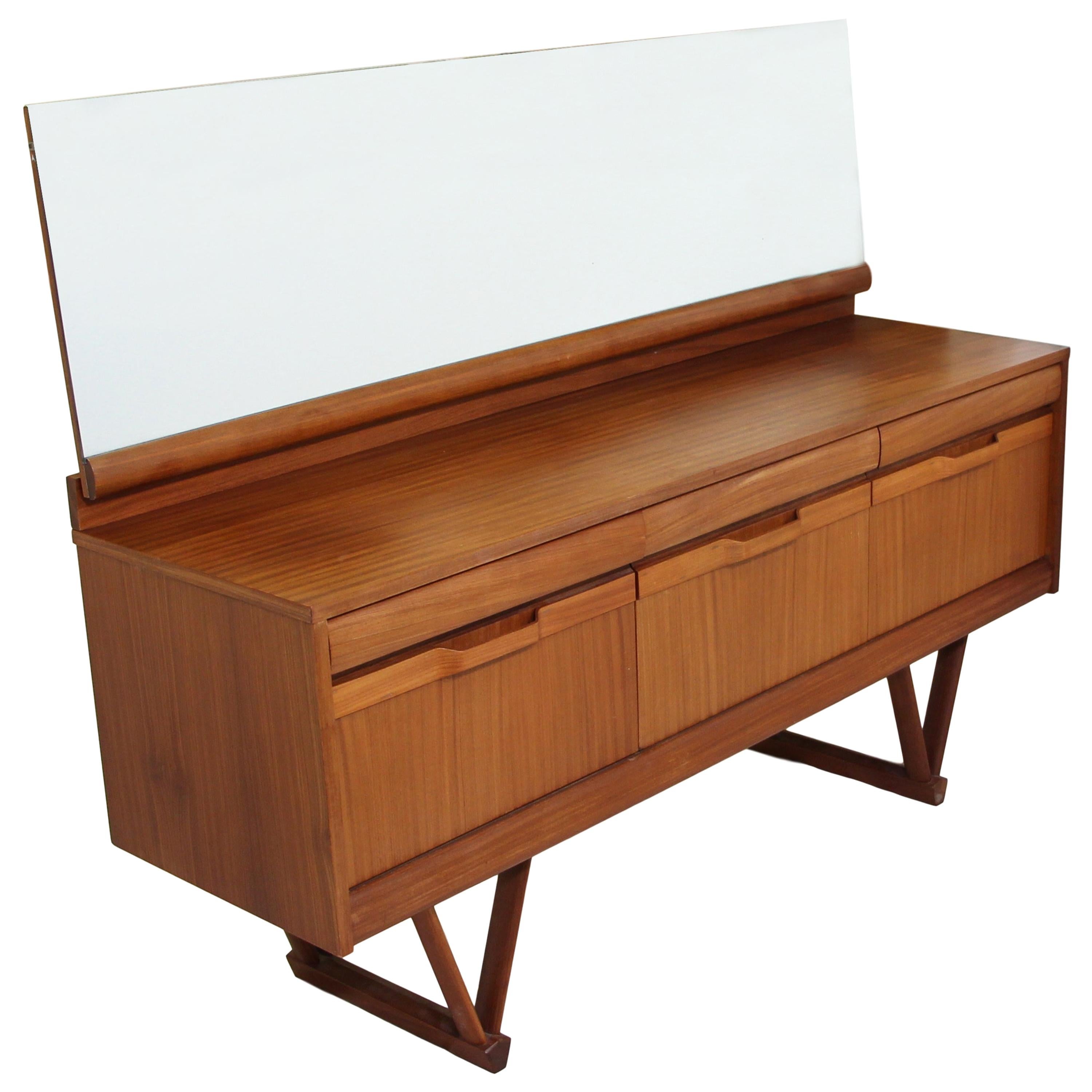 1960s Teak Dresser or Credenza with Mirror For Sale