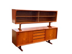 1960s Teak Falster Style 2-Piece Buffet Hutch Credenza