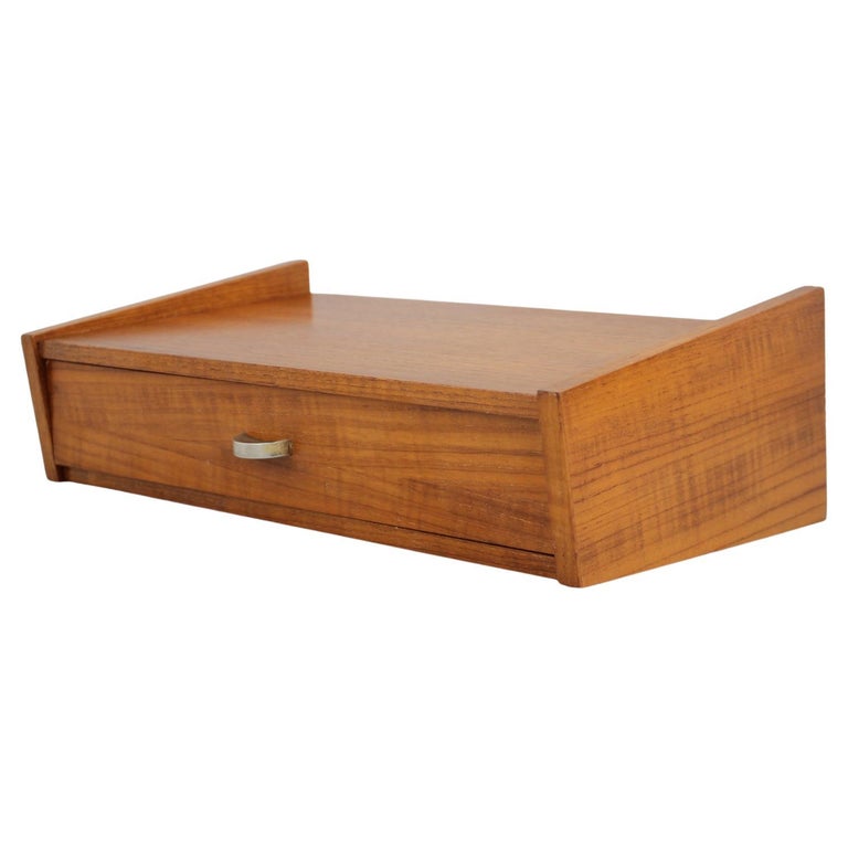 1960s Teak Floating Wall Shelf with Drawer, Denmark at 1stDibs