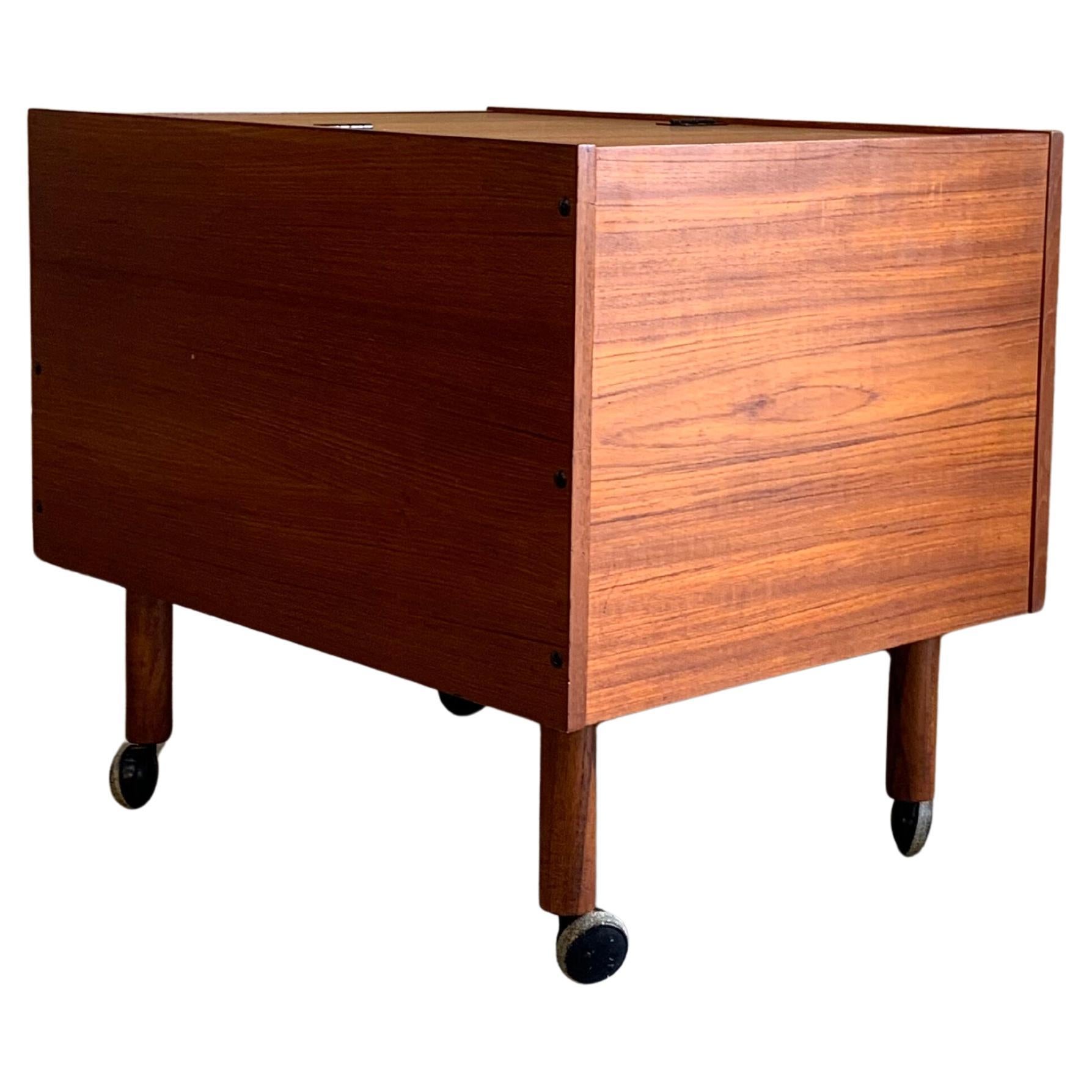 1960s Teak Fold-Out Bar Cabinet on Casters