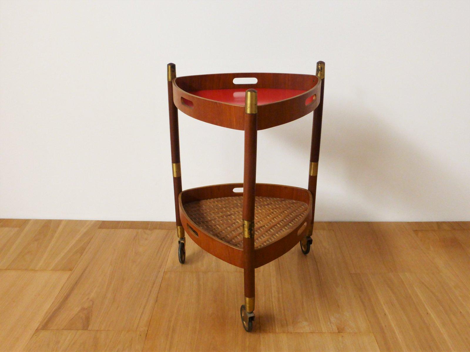 mesa baja de teca, fórmica, mimbre y latón de los años 60 - Elegancia de mediados de siglo en venta 5