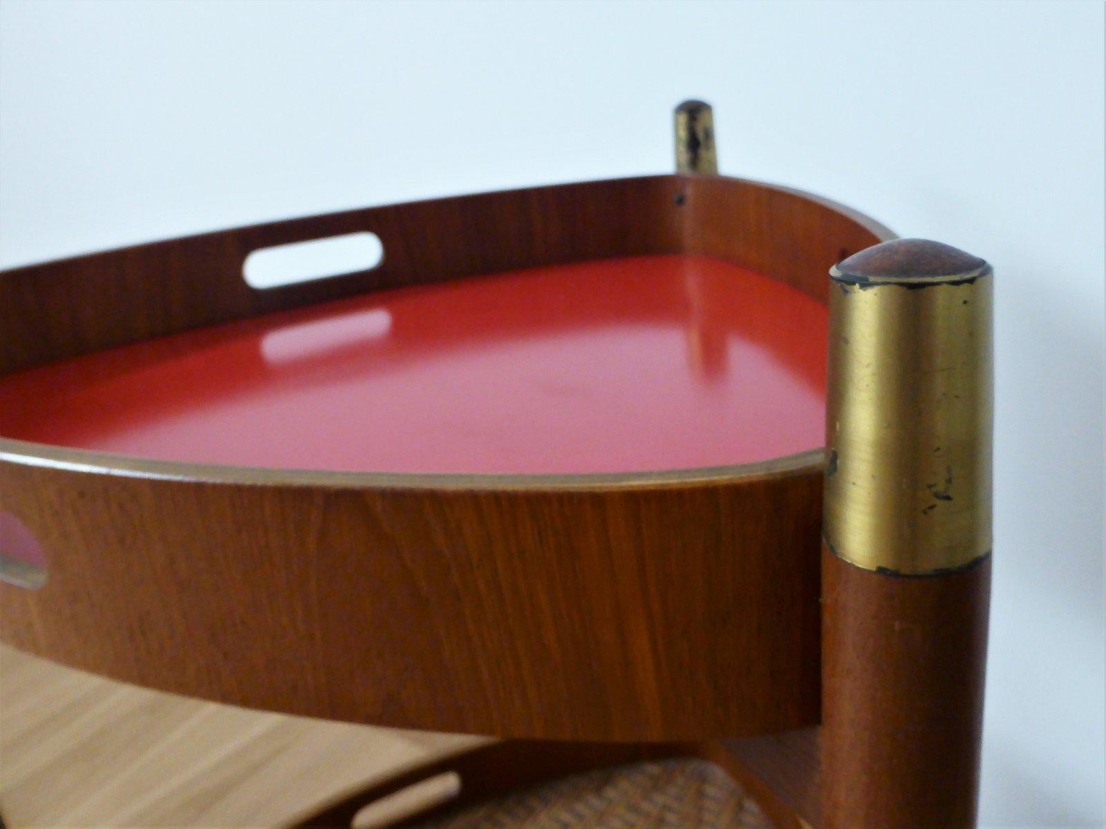 mesa baja de teca, fórmica, mimbre y latón de los años 60 - Elegancia de mediados de siglo Italian en venta