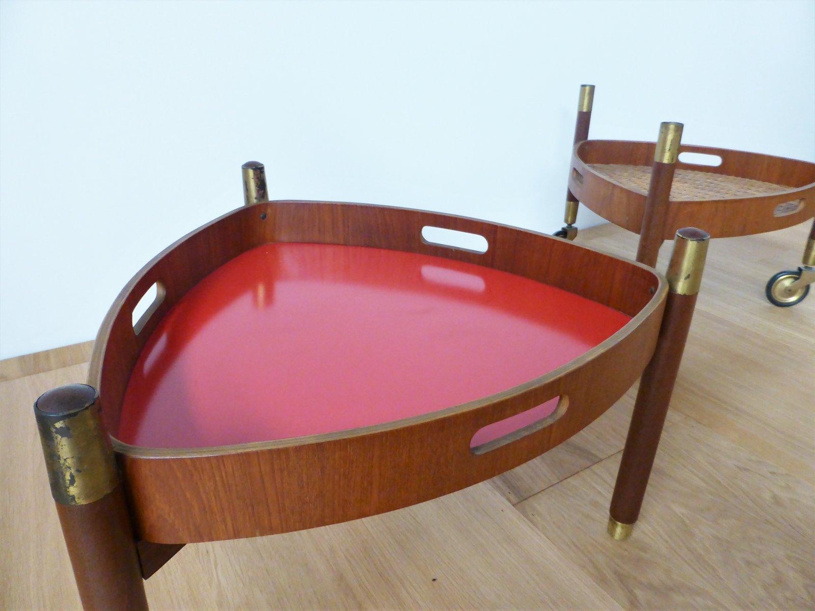 mesa baja de teca, fórmica, mimbre y latón de los años 60 - Elegancia de mediados de siglo Mid-20th Century en venta