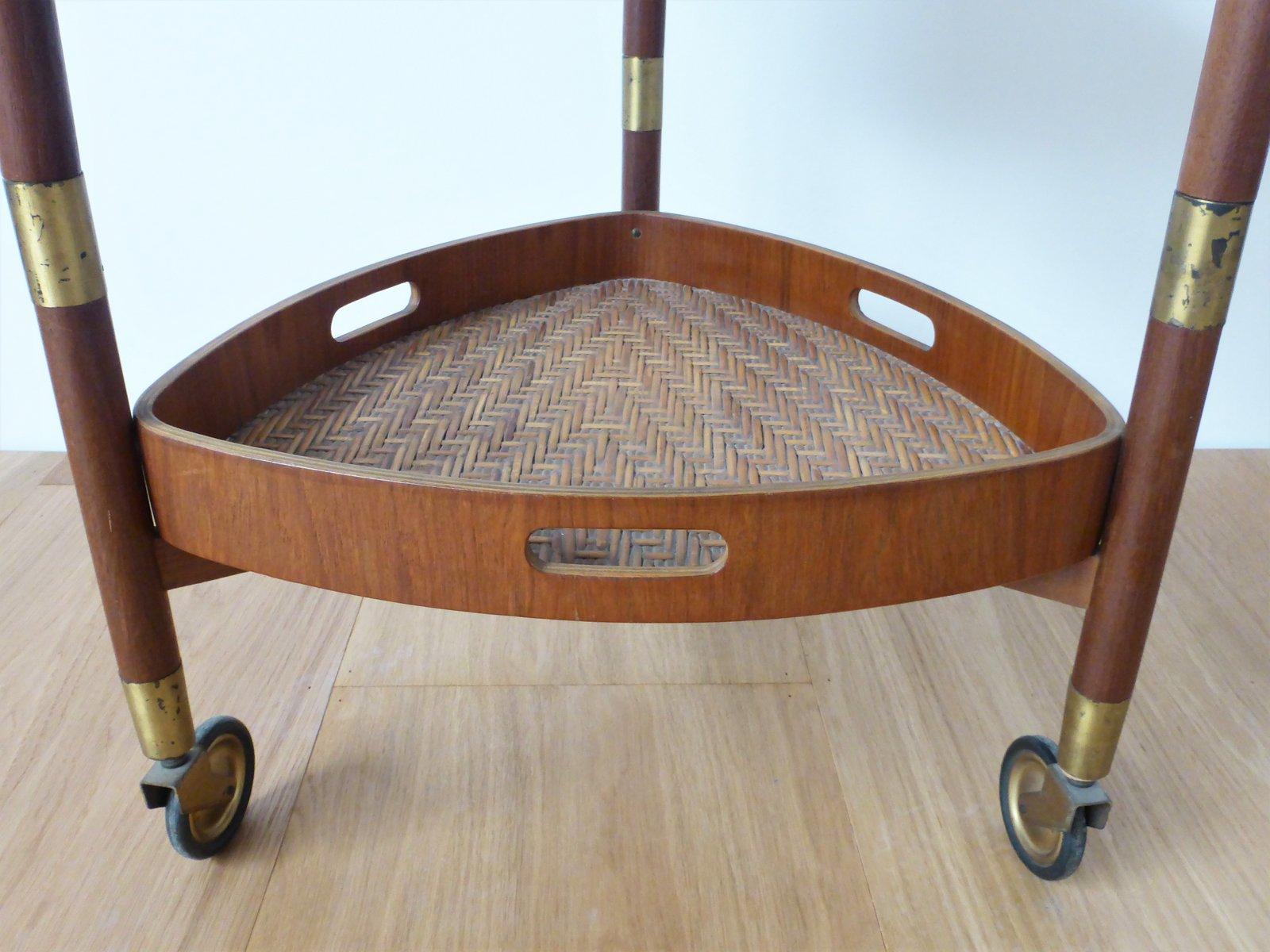 mesa baja de teca, fórmica, mimbre y latón de los años 60 - Elegancia de mediados de siglo en venta 2