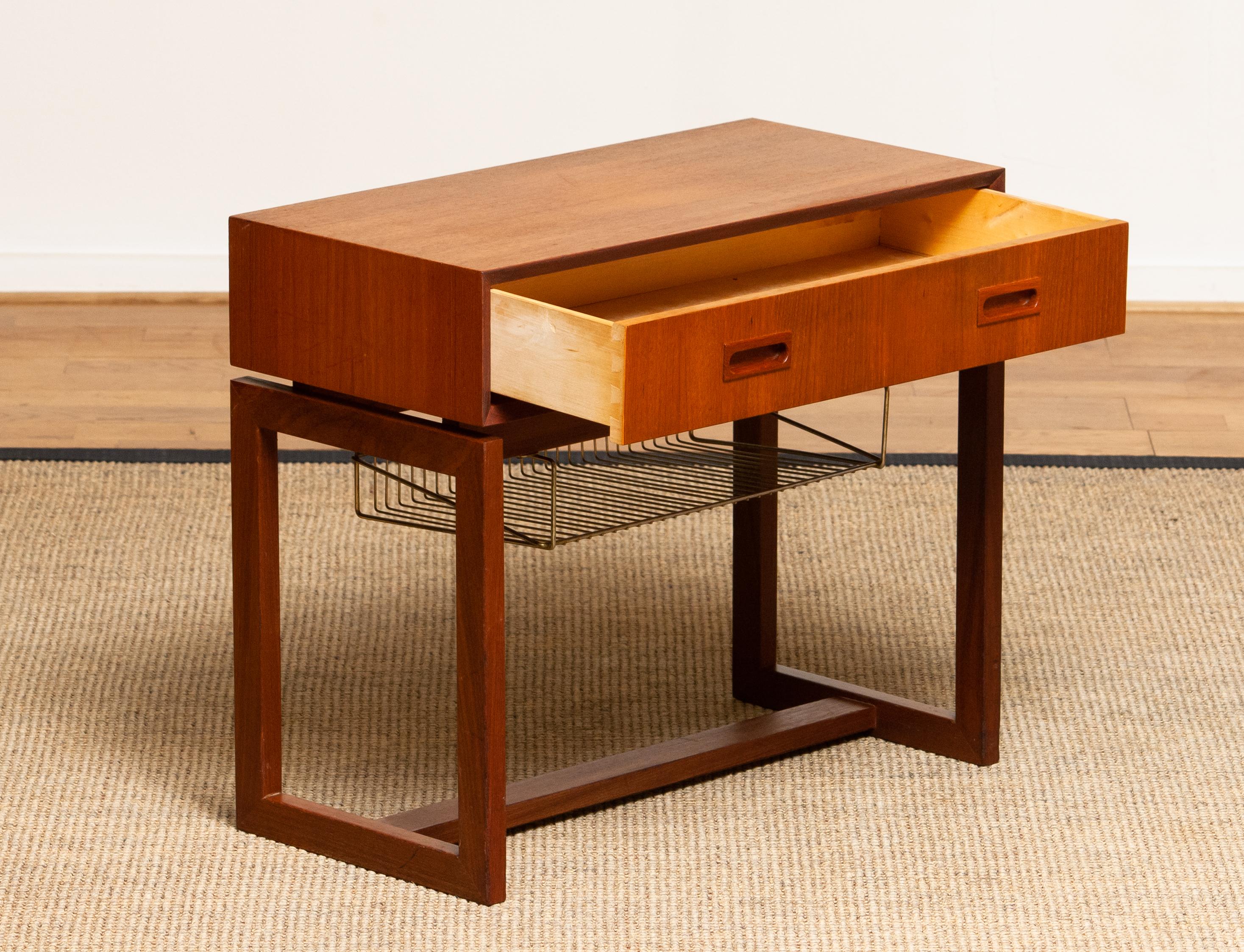 Mid-20th Century 1960's Teak Hall Cabinet Side Table from Denmark with Brass Paper Rack