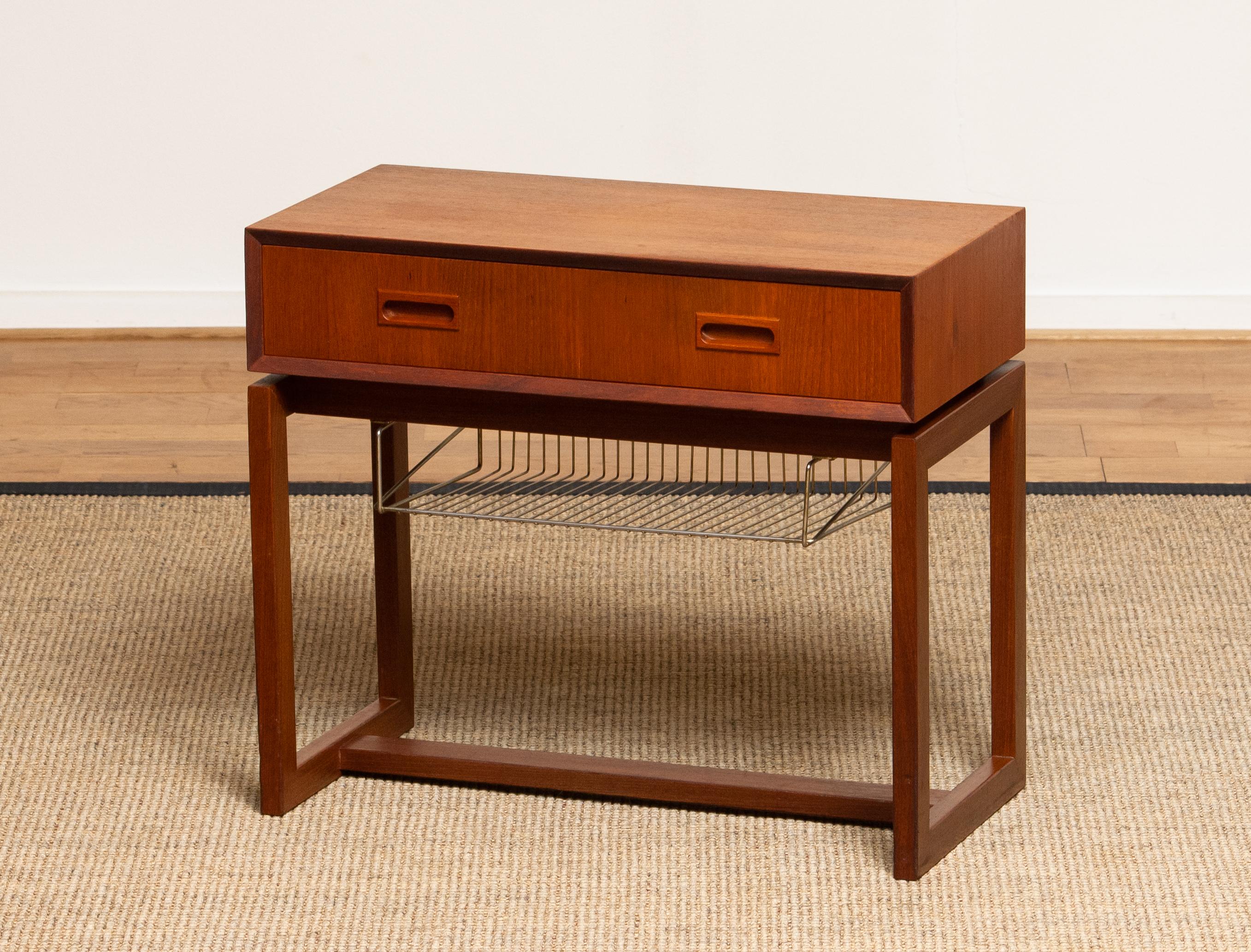 1960's Teak Hall Cabinet Side Table from Denmark with Brass Paper Rack 1