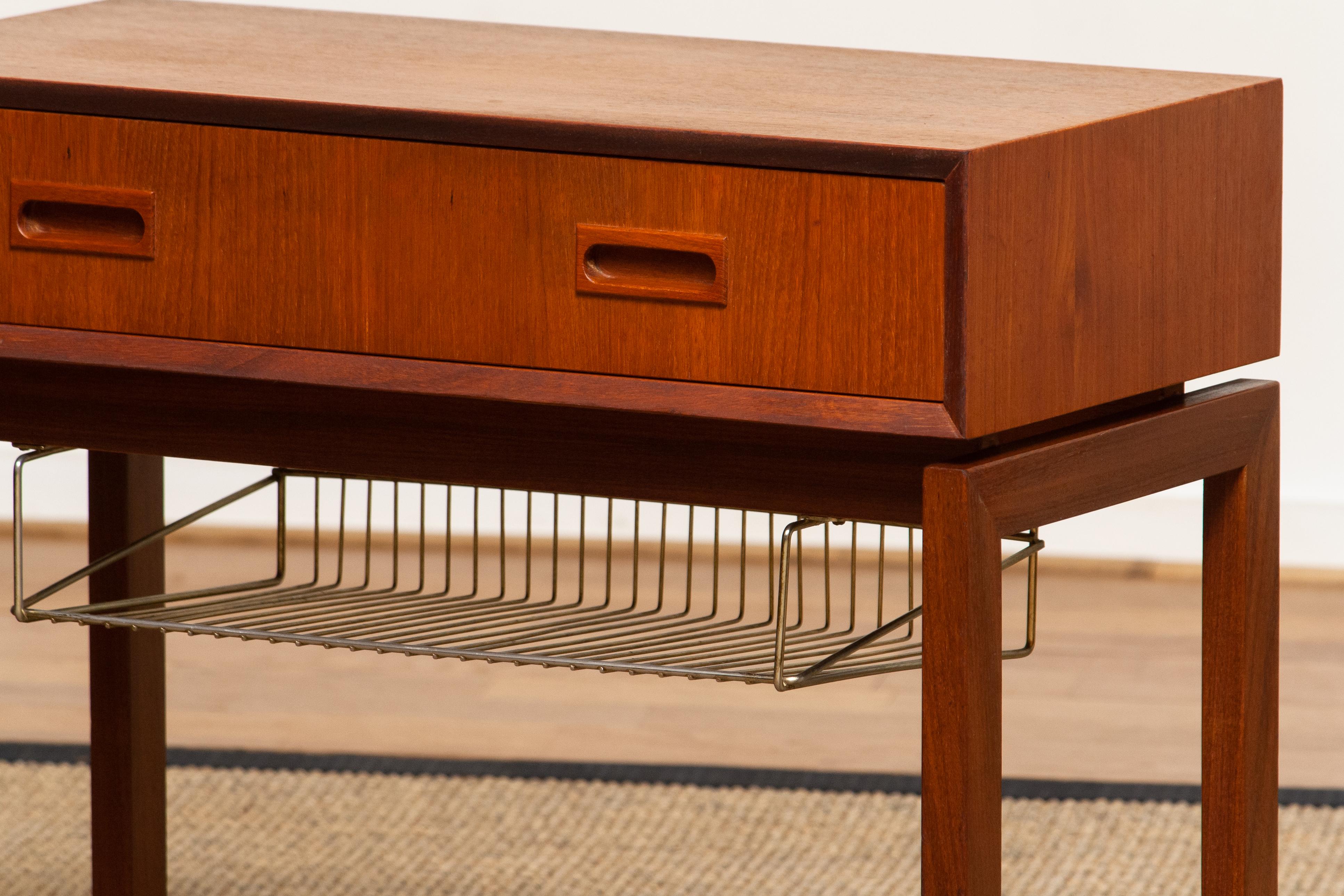 1960's Teak Hall Cabinet Side Table from Denmark with Brass Paper Rack 2