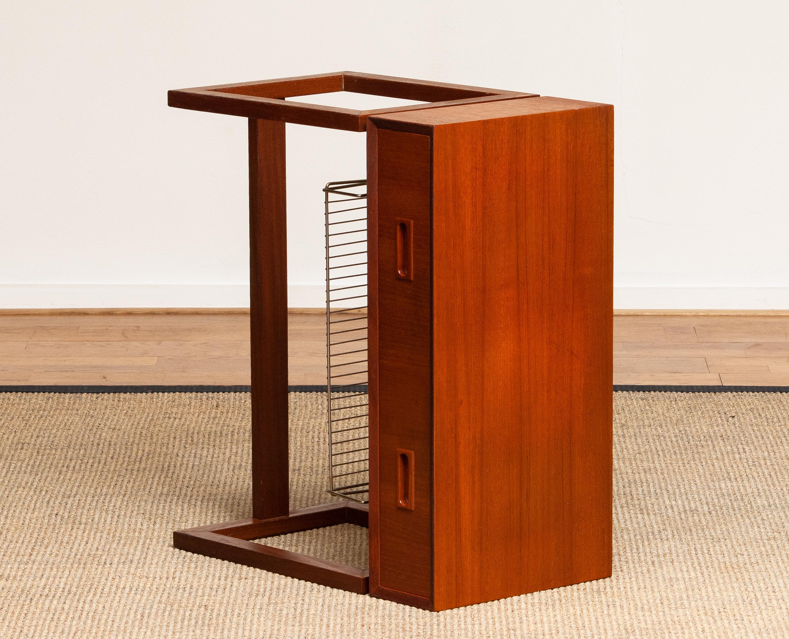 1960's Teak Hall Cabinet Side Table from Denmark with Brass Paper Rack 3