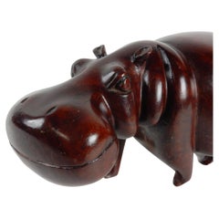1960s Teak Hippopotamus Hippo Sculpture
