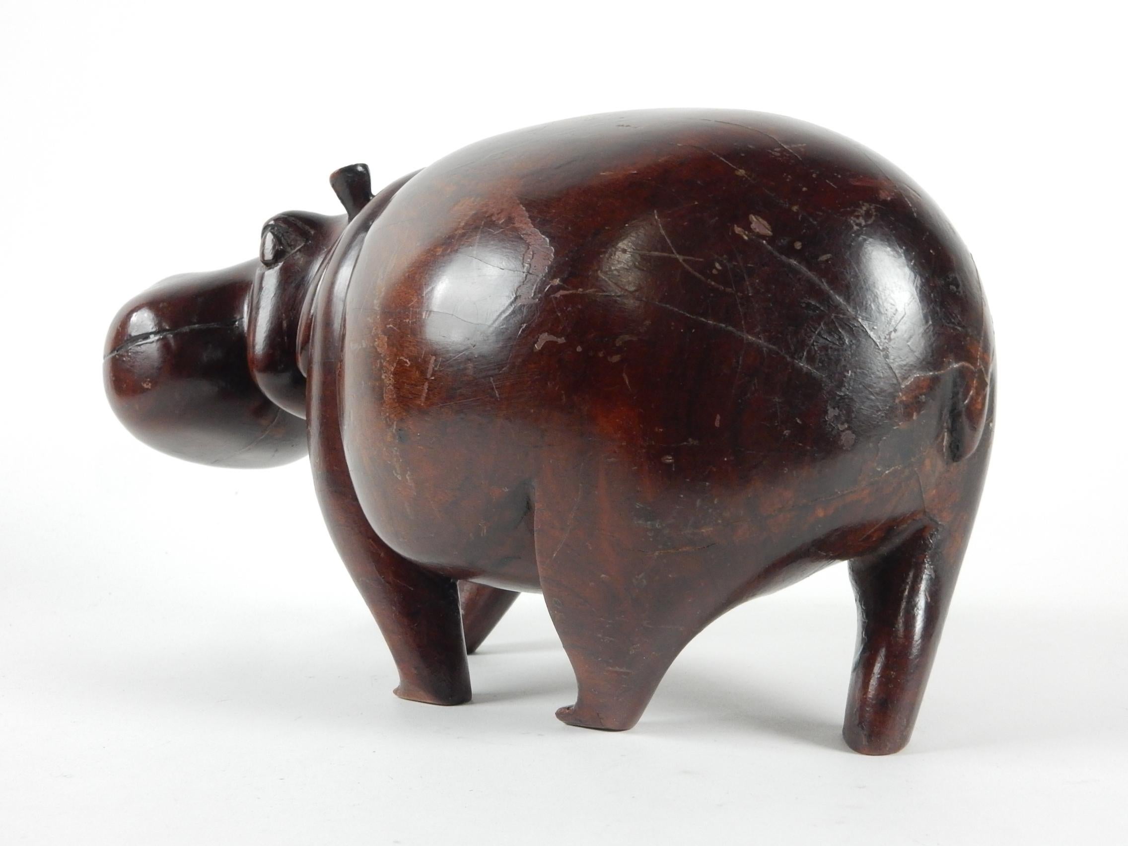 Hand-Carved 1960s Teak Hippopotamus Hippo Sculpture
