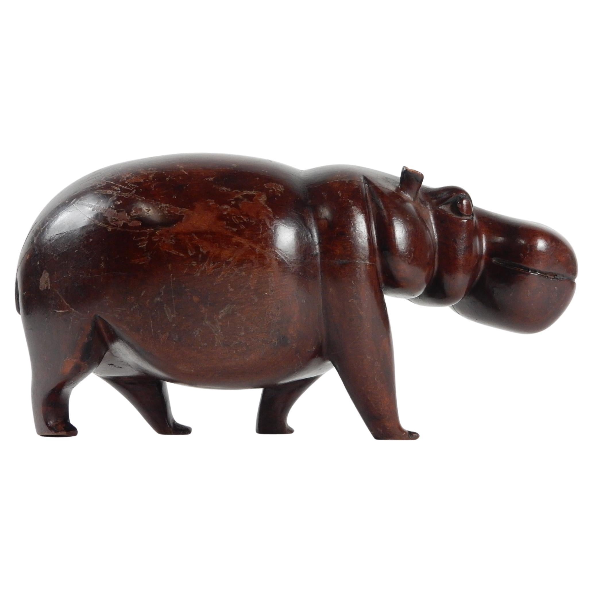1960s Teak Hippopotamus Hippo Sculpture In Fair Condition In Las Vegas, NV