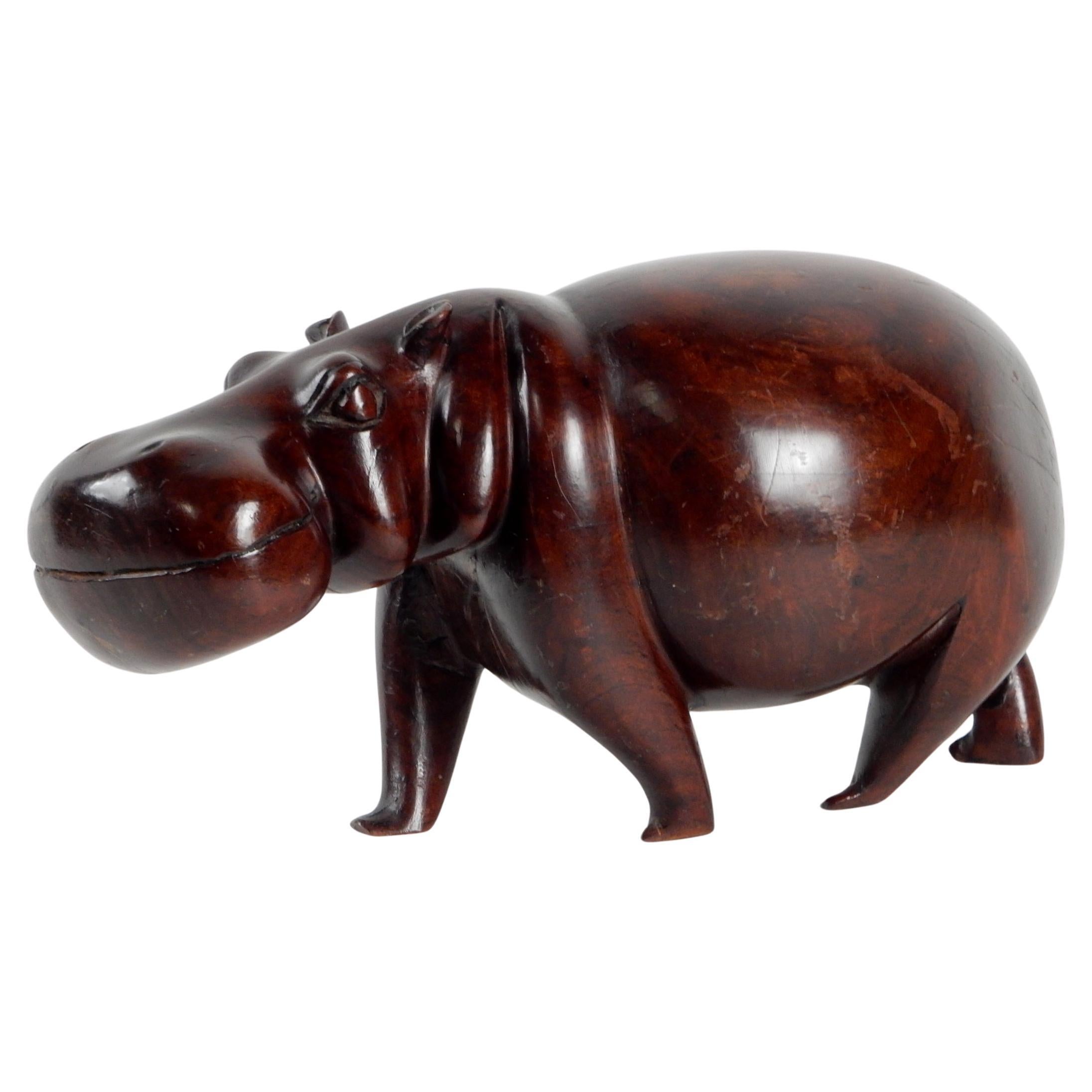 20th Century 1960s Teak Hippopotamus Hippo Sculpture