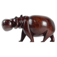 1960s Teak Hippopotamus Hippo Sculpture