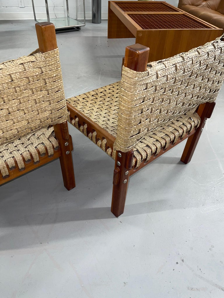 Raffia 1960’s Teak Lounge Chairs For Sale