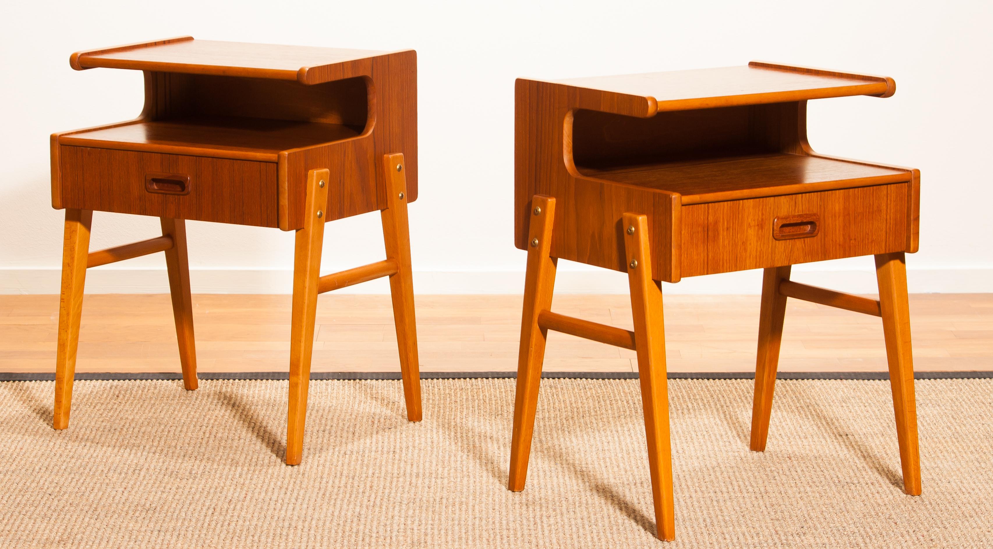 Swedish 1960s Teak Pair of 'Model C' Bedside Tables