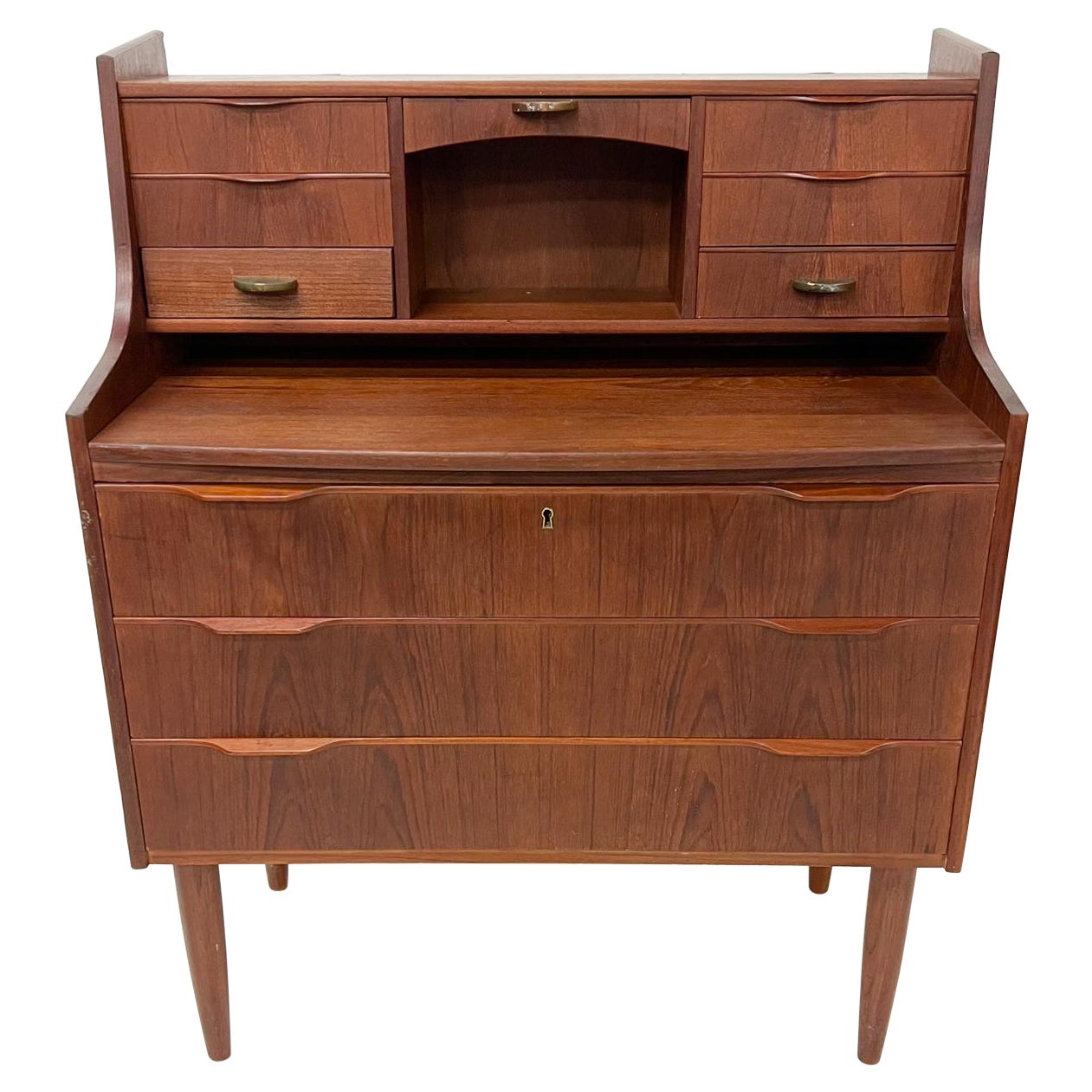 1960s Teak Secretary Desk Dresser Vanity with Mirror Scandinavian Modern